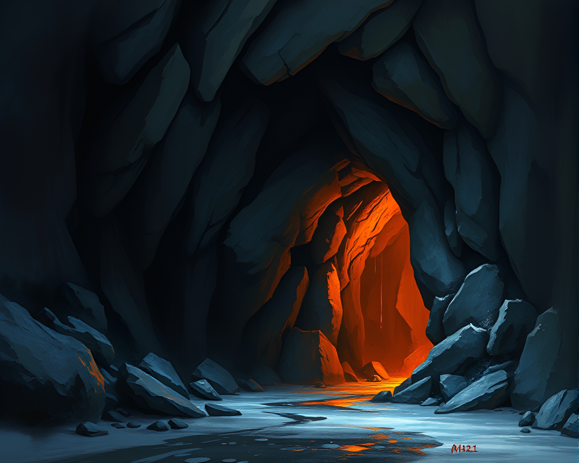 Golem Guardian at Cave Entrance – free AI stock image