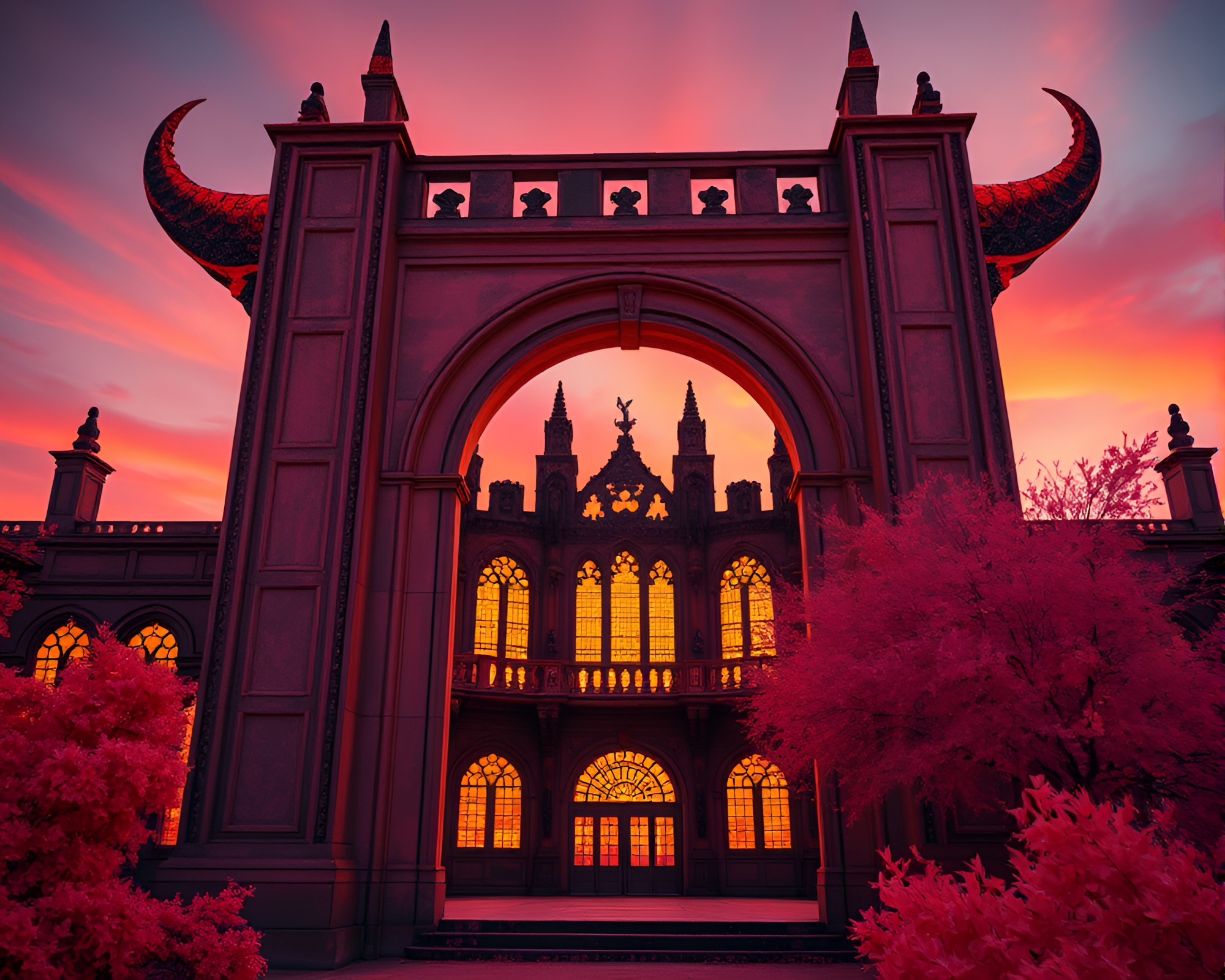Goblin City Hall at Sunset – free AI stock image