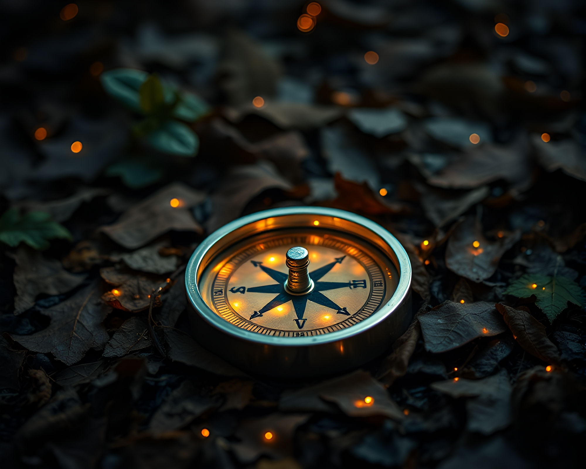 Enchanted Leaf Litter Compass in Utopian Fairy Light – free AI stock image