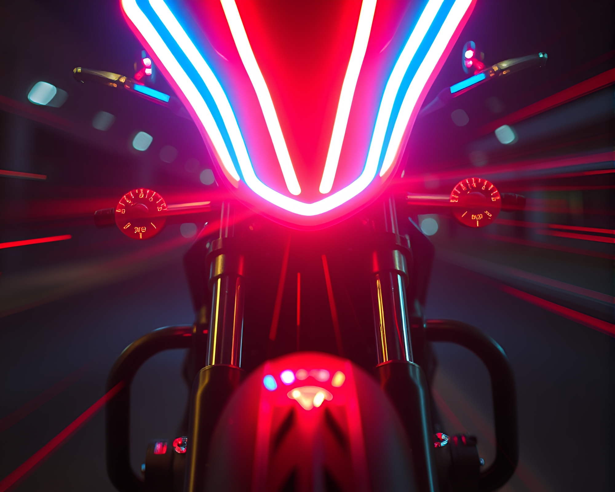 Neon Motorcycle Close-up Light Streaks Animation Still – free AI stock image