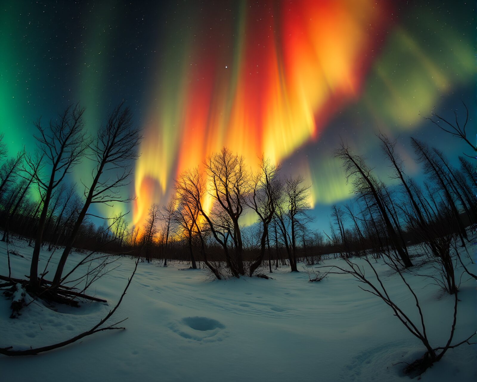 Worm's eye view of a fantastical night sky spectacle