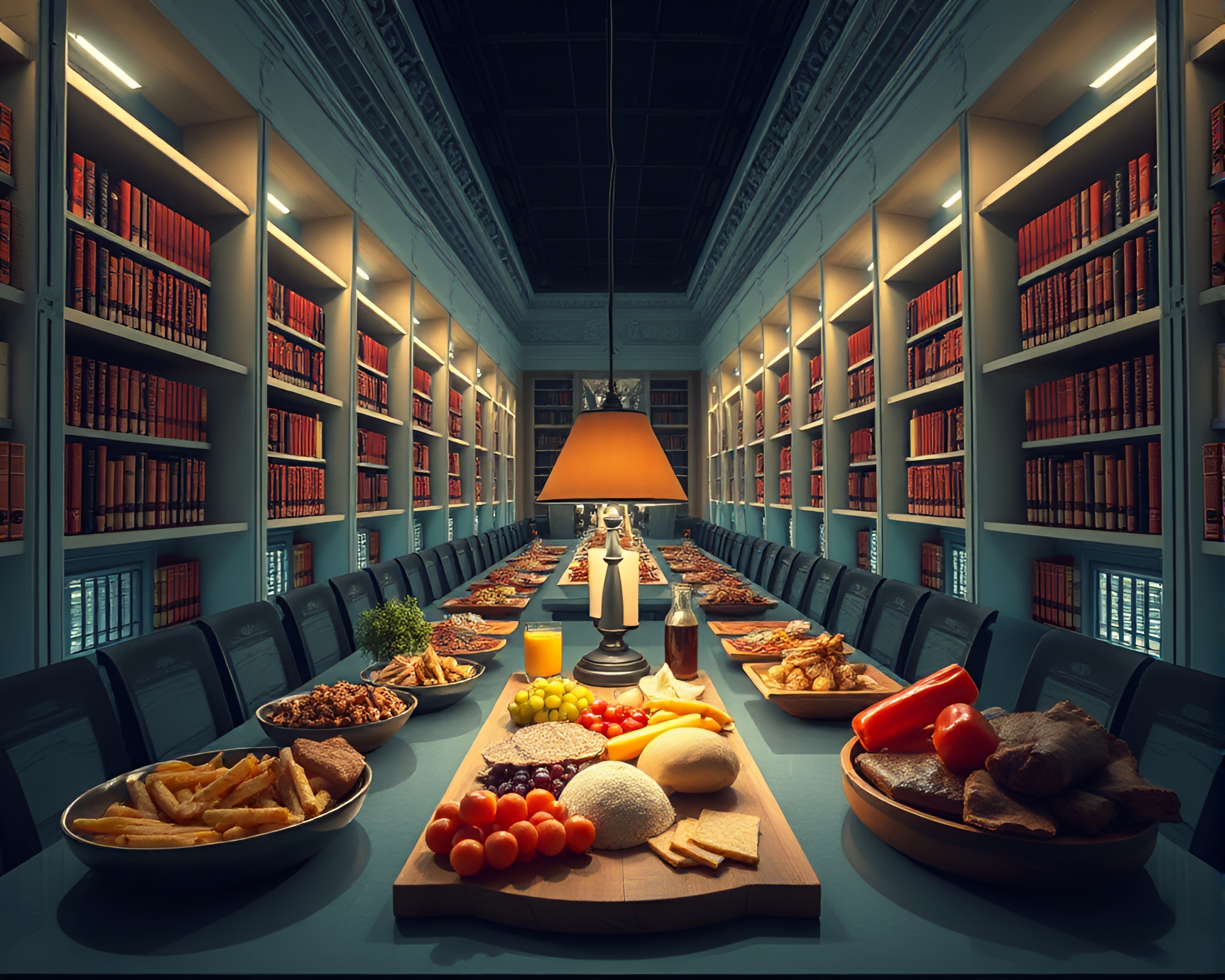 Symmetrical Charcuterie Board Illuminated by Library Lamp Light – free AI stock image