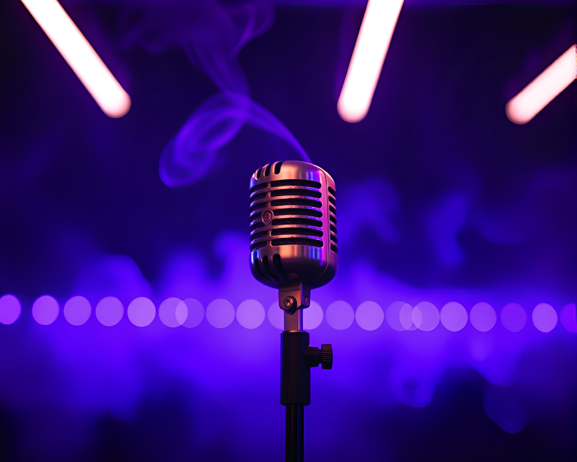 Glowing Microphone in Lavender Twilight Smoke Rings – free AI stock image