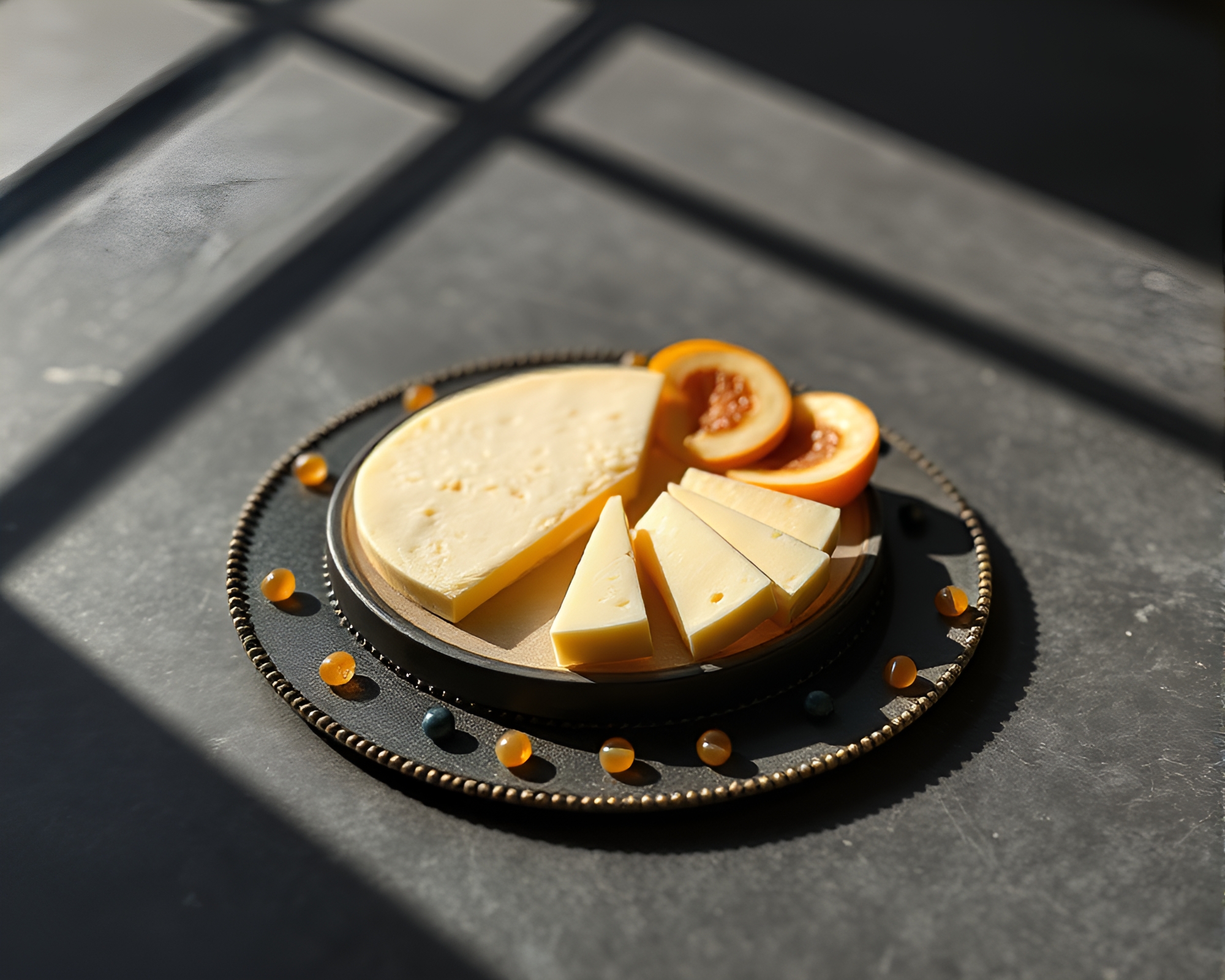 Eclipse Cheese Platter with Beadwork Accents – free AI stock image