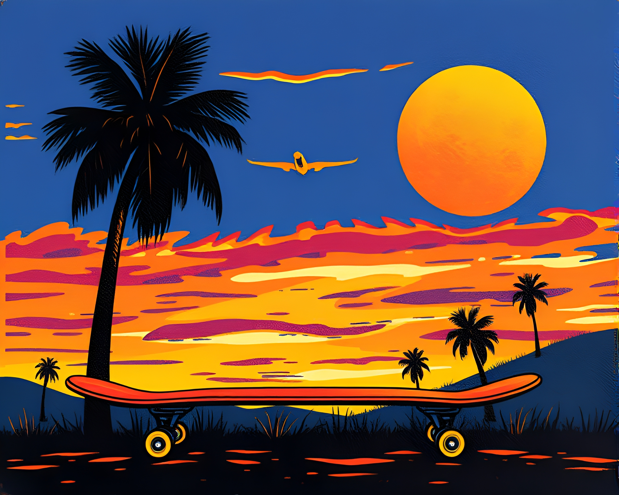Skateboard Champion in Sunset Foil Stamp – free AI stock image