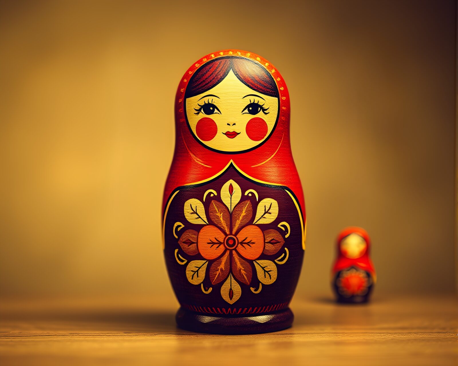 Matryoshka doll in grain overlay with split toning