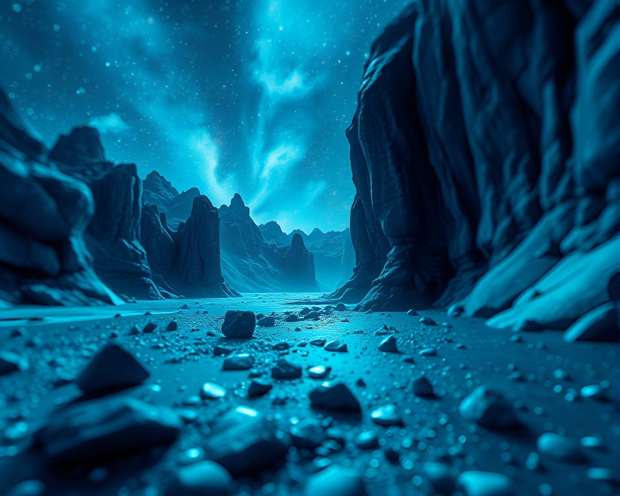 Surreal Dreamscapes: Steel-Blue Vector Focus Stacking Composition – free AI stock image