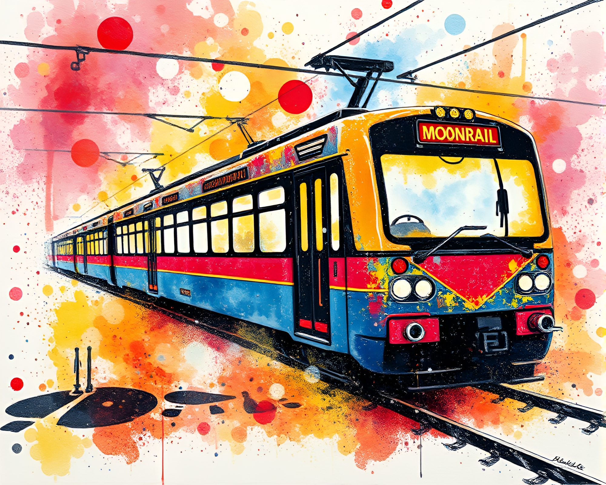 Vibrant Monorail Ink Splash Action Painting – free AI stock image