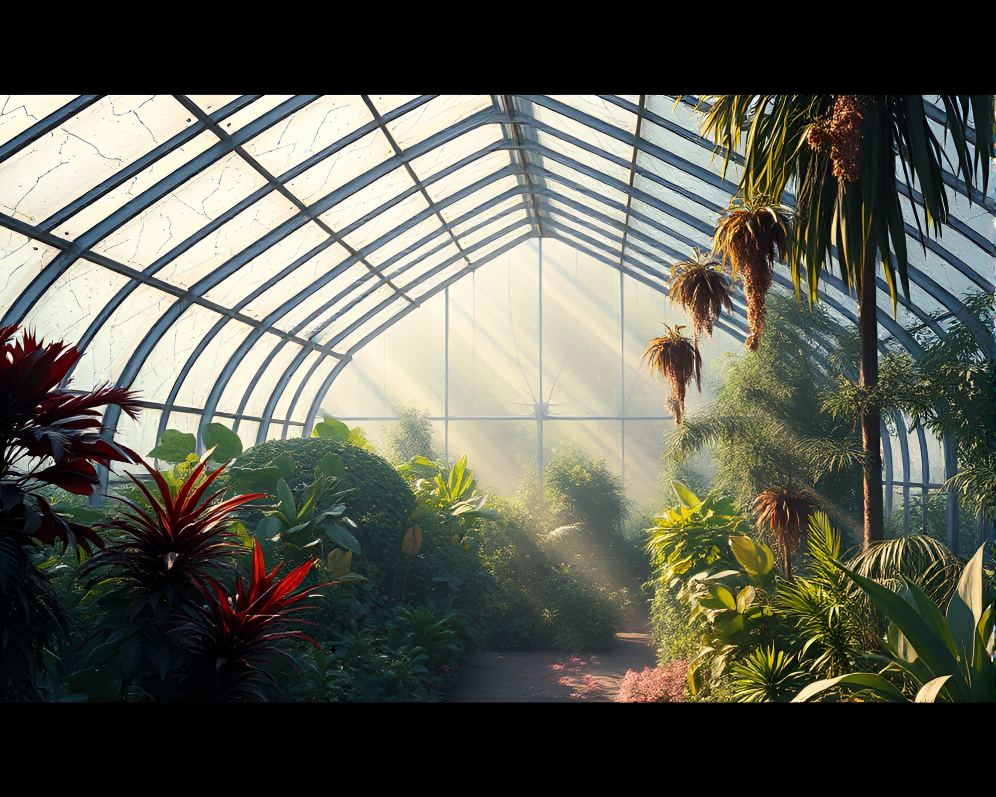 Botanical Glow: Glass Greenhouse Neural Style Transfer Composition – free AI stock image