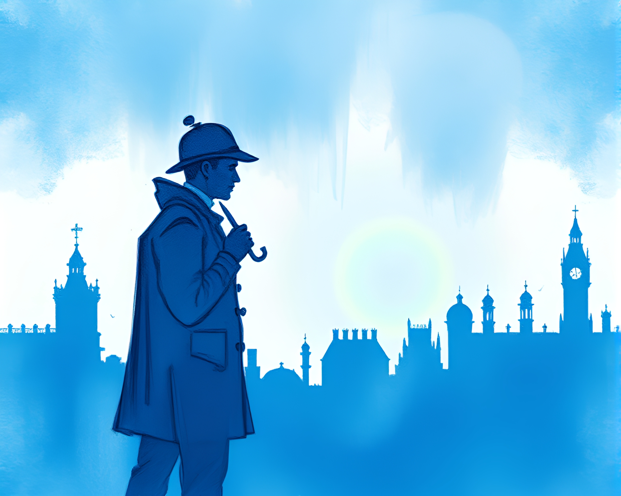 Sherlock Holmes in Iridescent Soap Film Sketch – free AI stock image