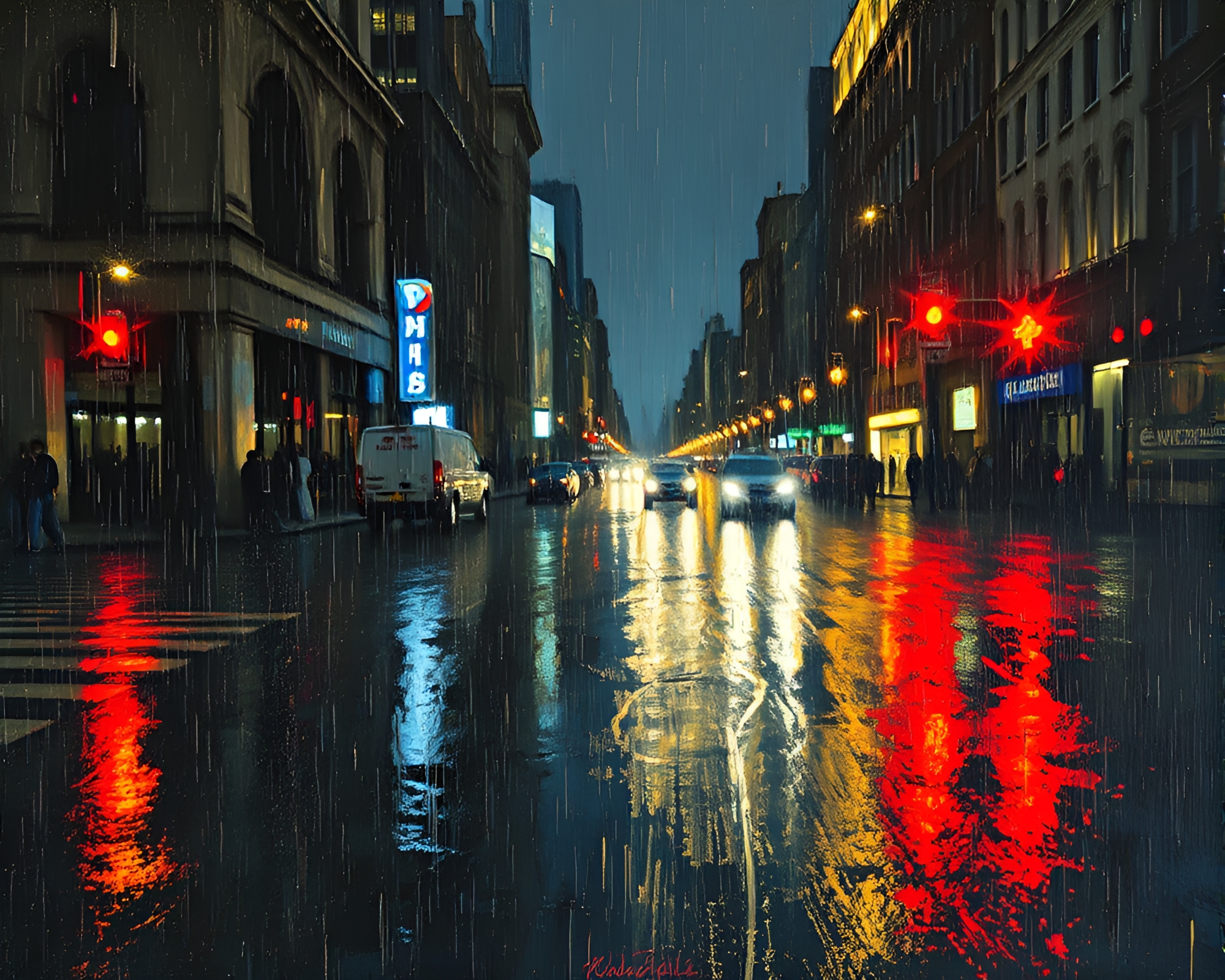 Satellite Reflections on Wet Expressionist Pavement – free AI stock image