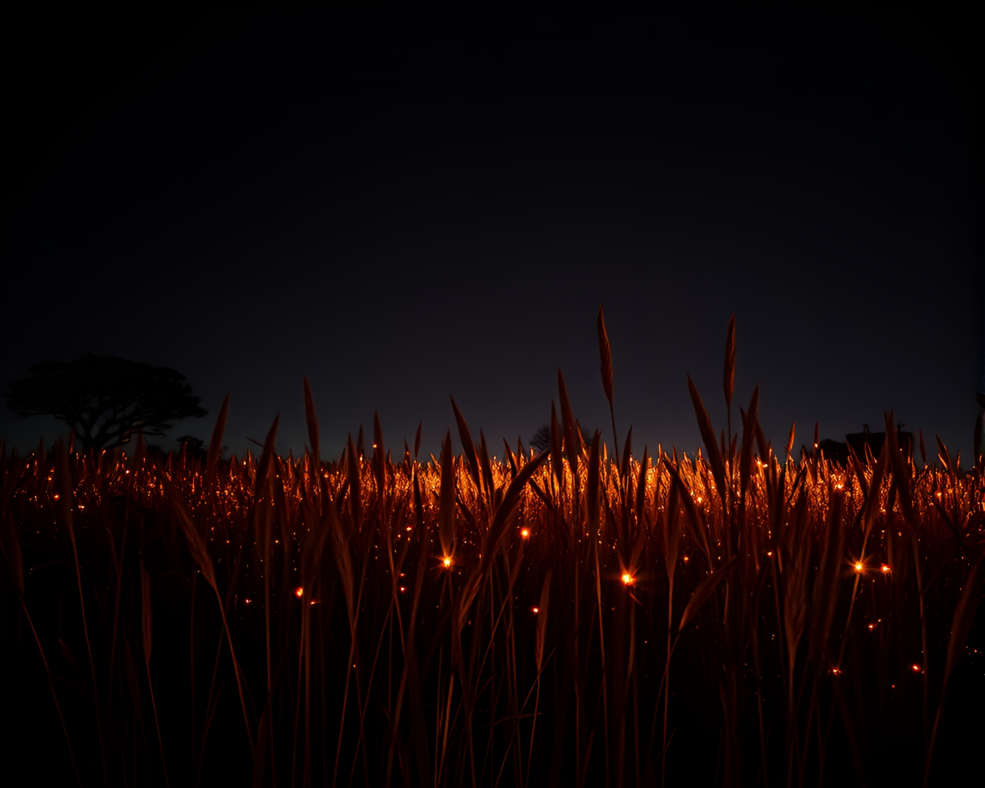 Savannah Grass LED Pixel Grid Stereograph Torchlight Glow – free AI stock image