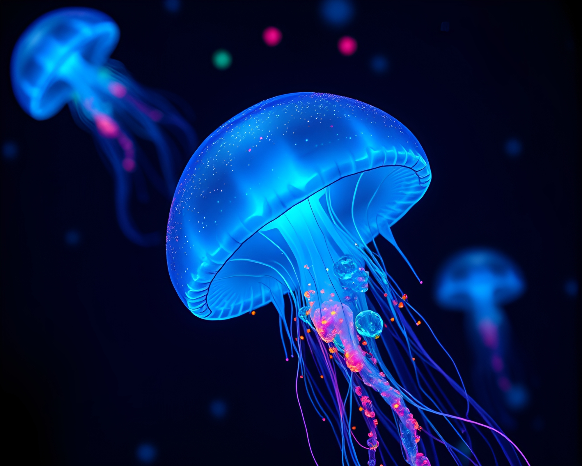 Bioluminescent Jellyfish Neon Galaxy Op Art Composition – free AI stock image