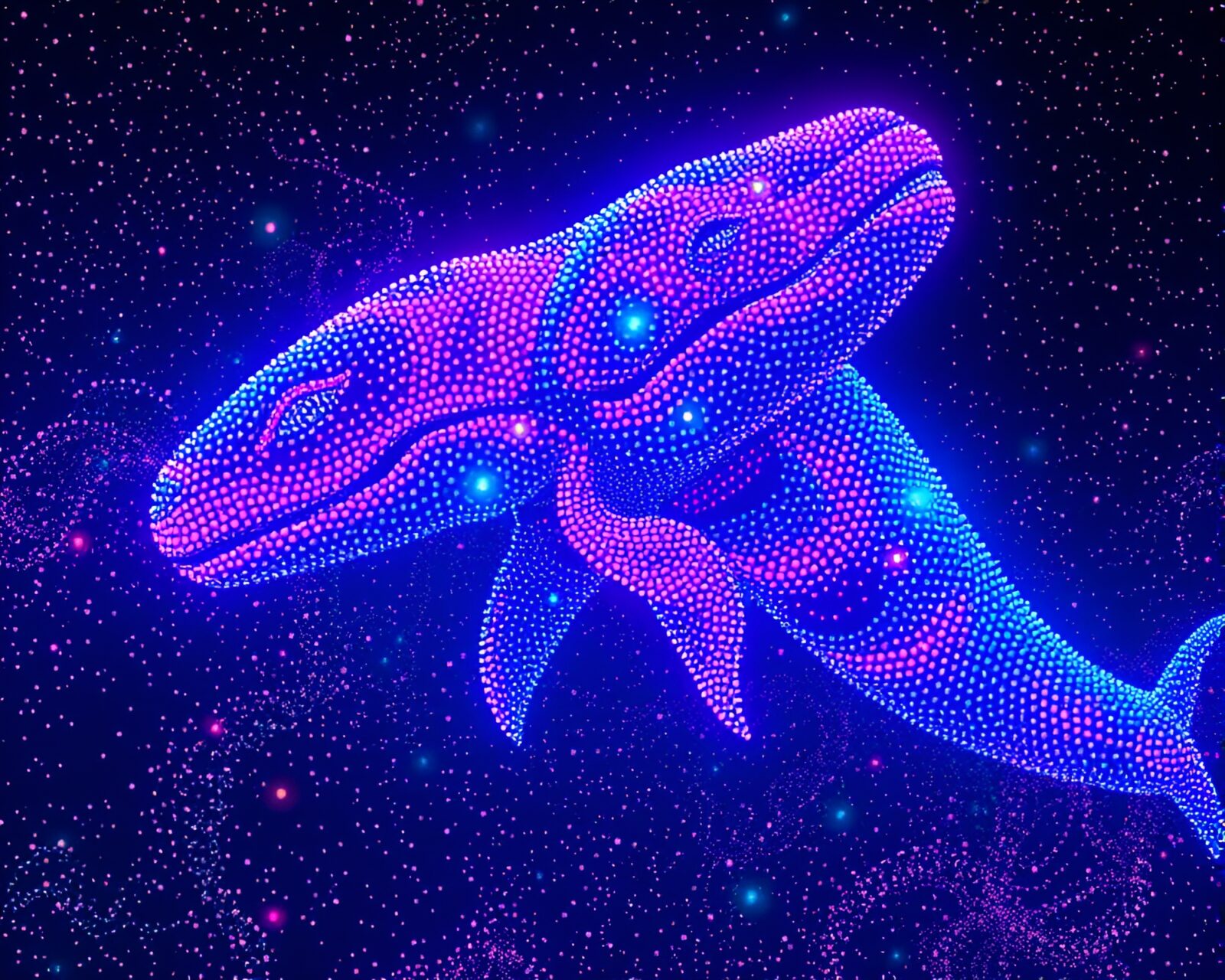 Topaz glowing Leviathan composed of intricate pointillist dots