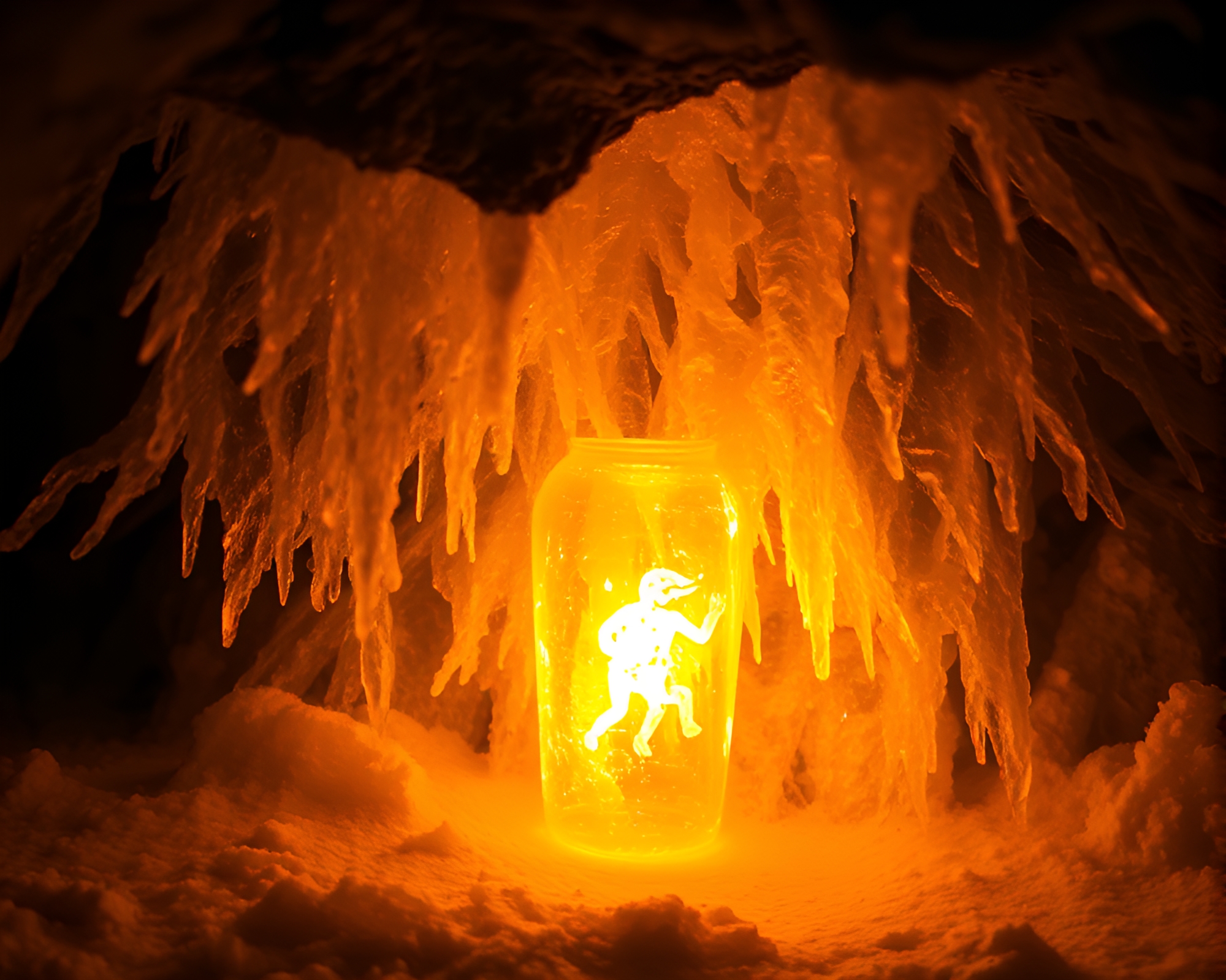 Glowing Ice Crystals in Splatter Cave Painting – free AI stock image