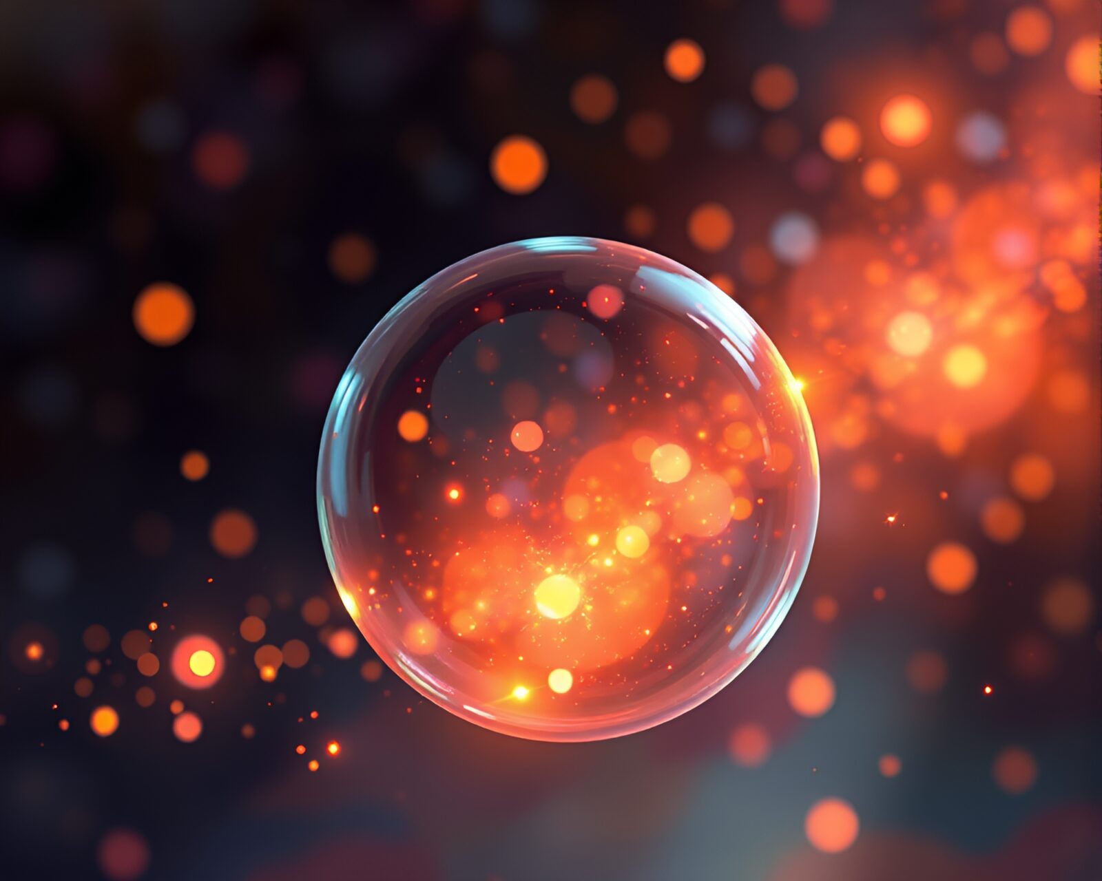 Digital painting of glass orb with floating embers in carnival setting