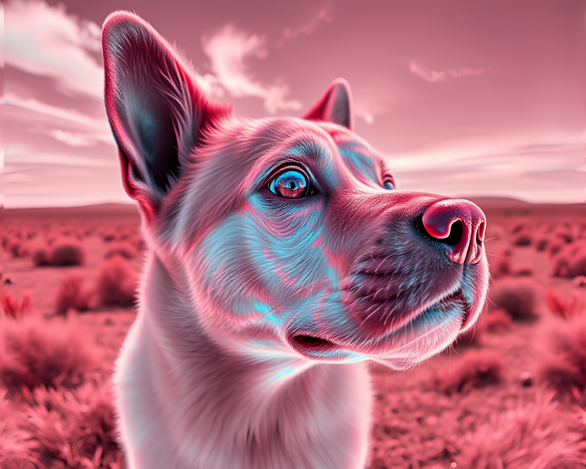 Holographic Pet in Infrared Panoramic Dreamland – free AI stock image