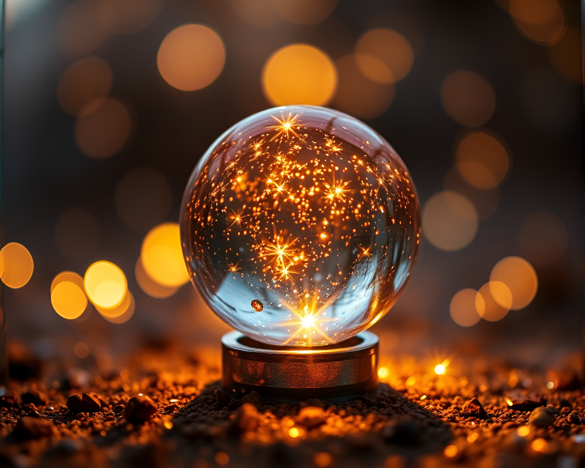 Glass Orb Reflections in Fairy Light Pointillism – free AI stock image