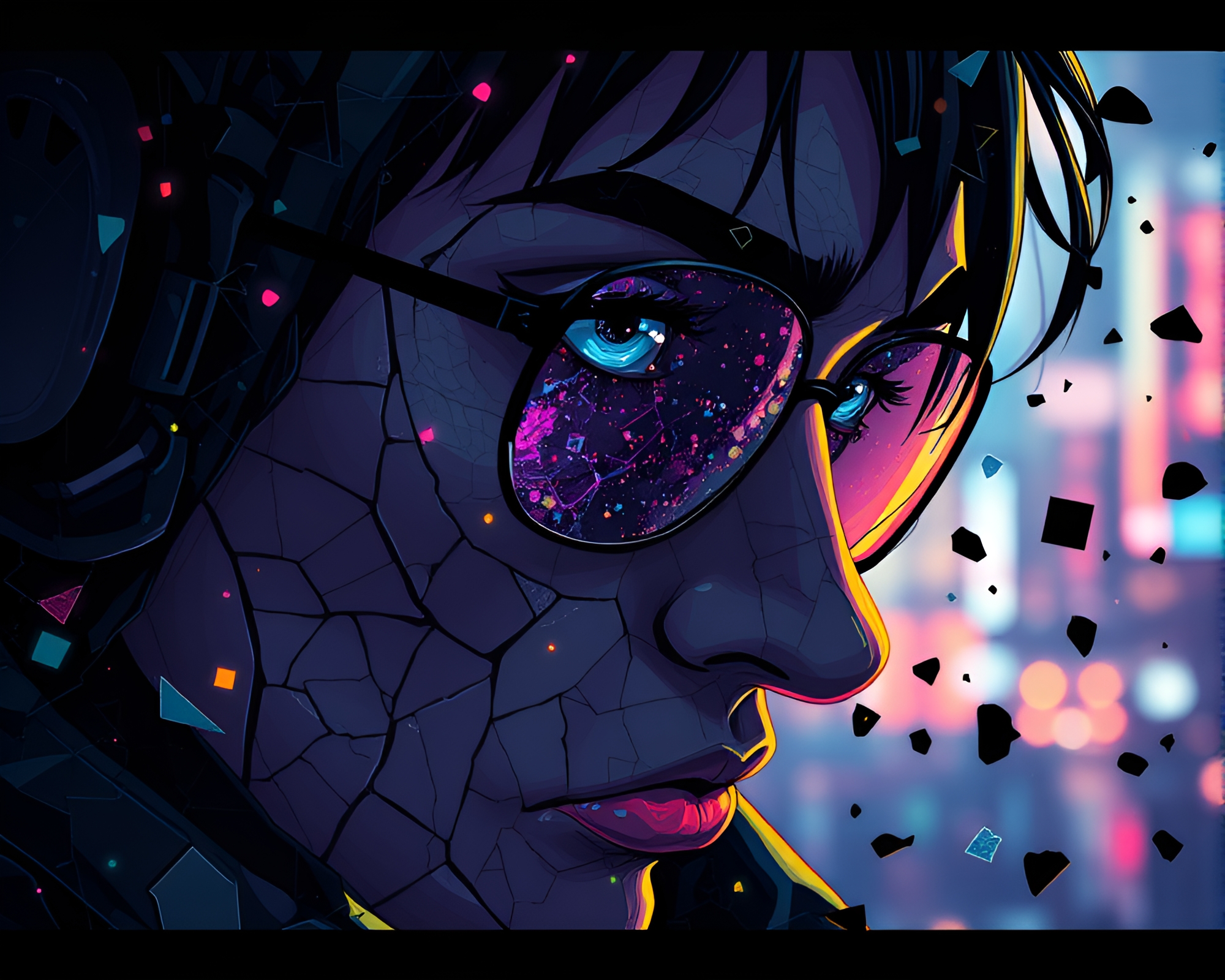 Fragmented Cyberpunk Vision: Smart Contact Lens Integration – free AI stock image