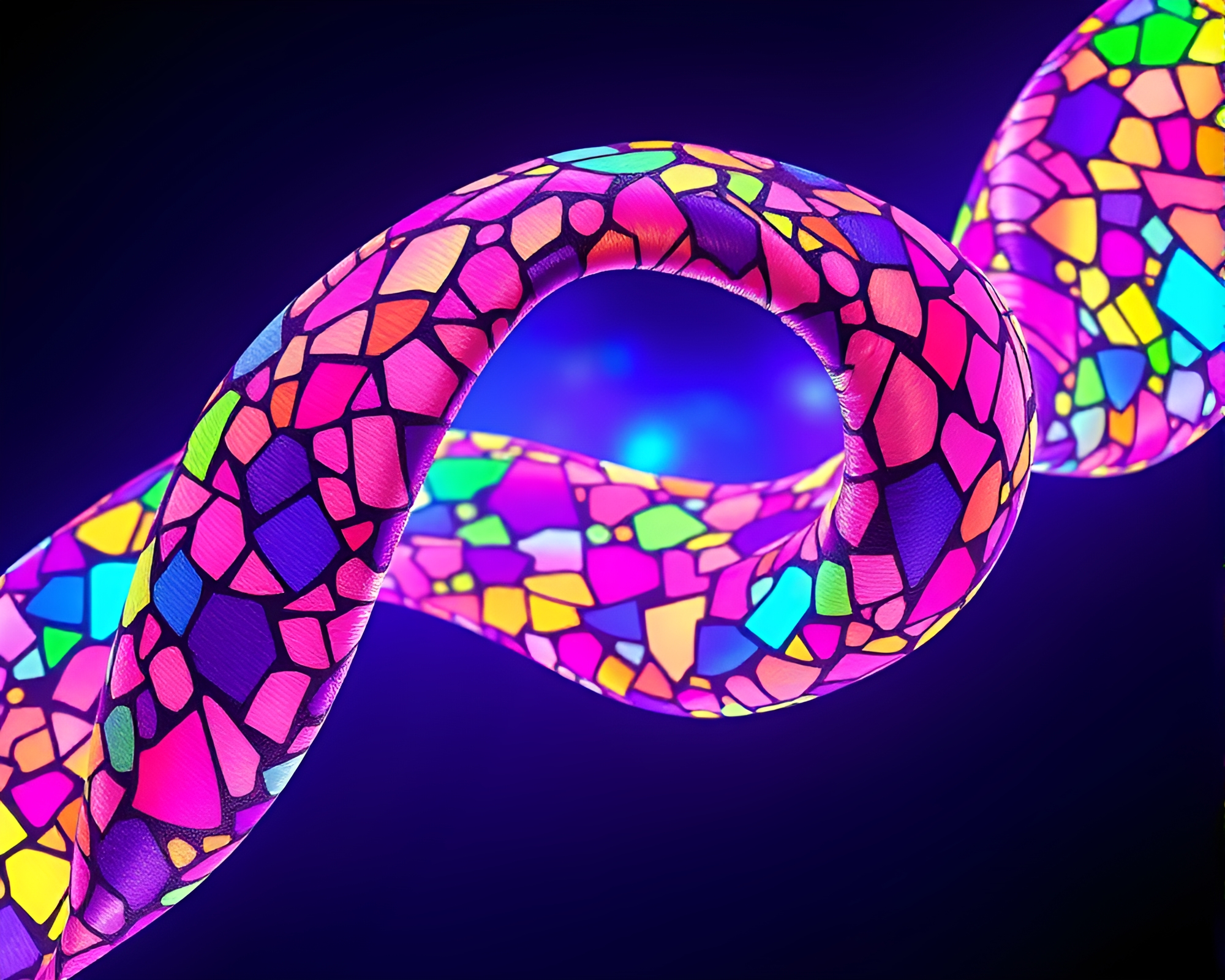 Vibrant Neon Satin Ribbon Bio-Organic Mosaic Artwork – free AI stock image