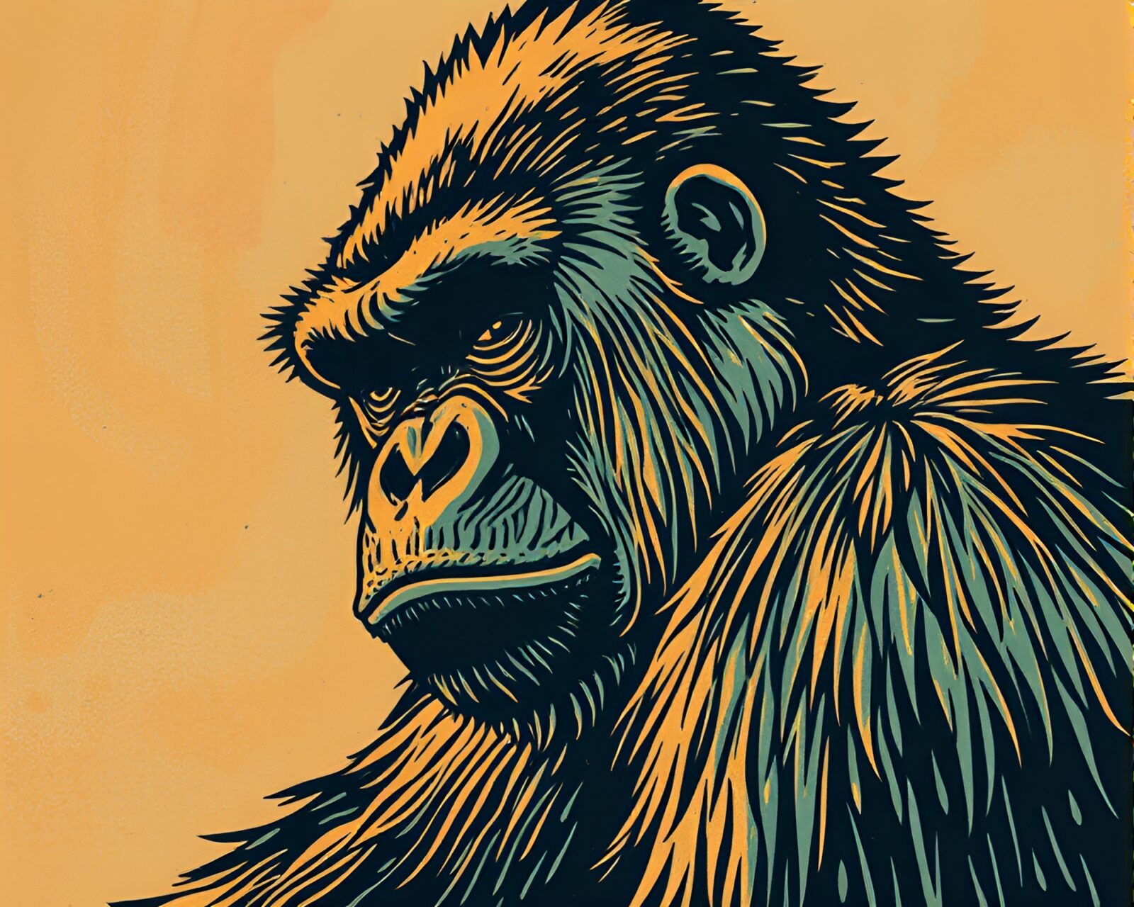 Tempera painting of a majestic gorilla in desert hues