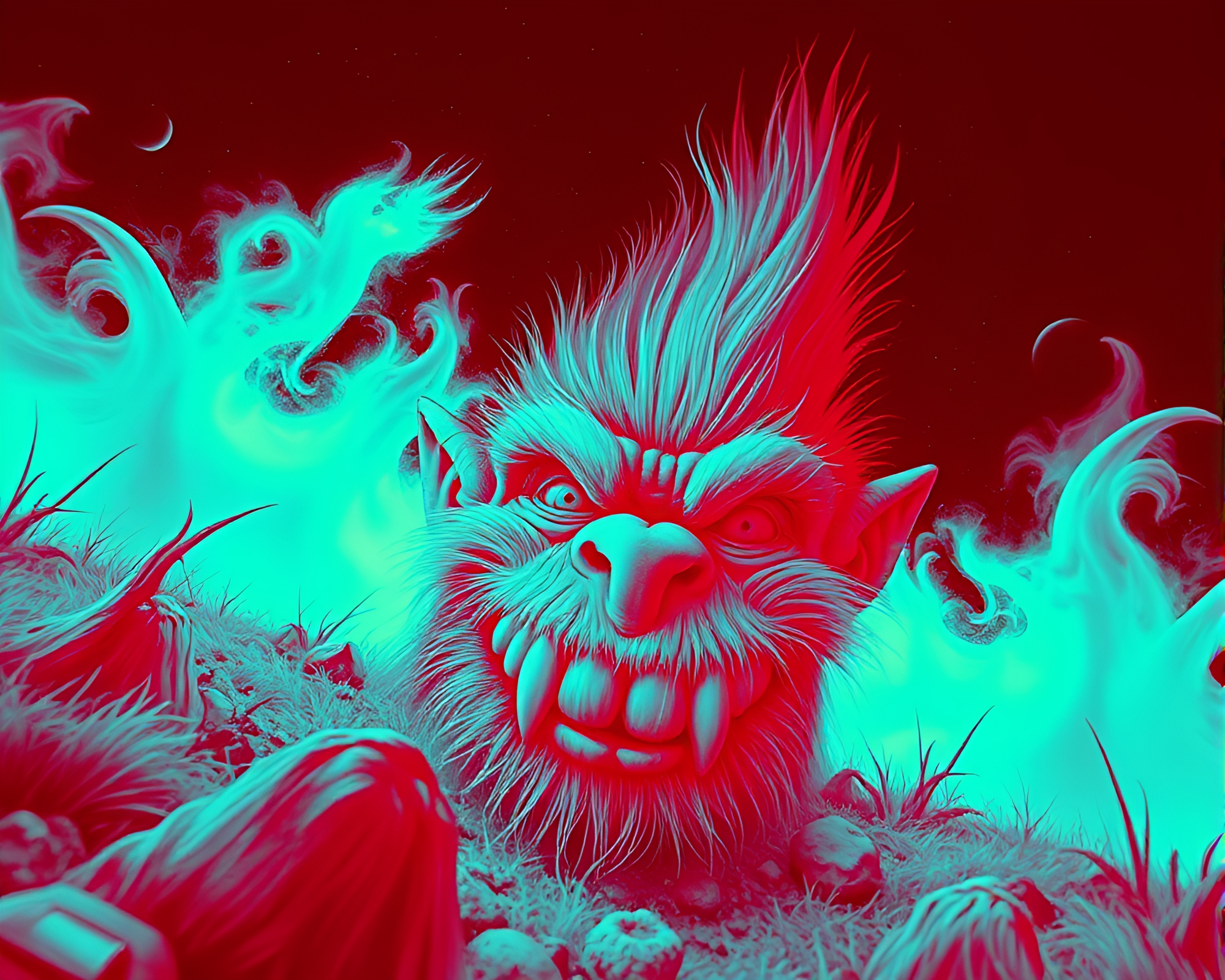 8-bit Troll Under Duotone Sky – free AI stock image