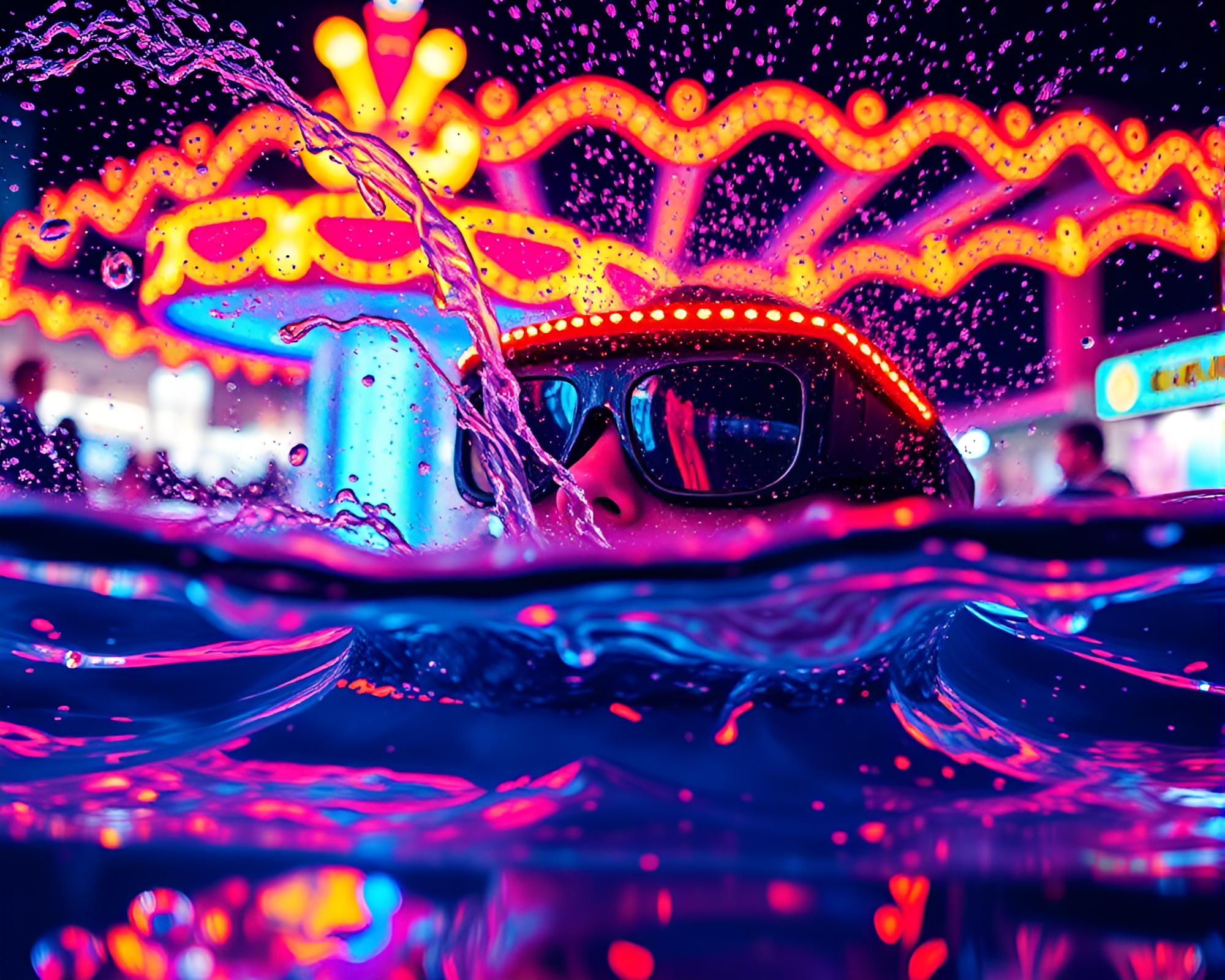 Whirlpool Carnival Lights: Augmented Reality Glasses Selective Color – free AI stock image