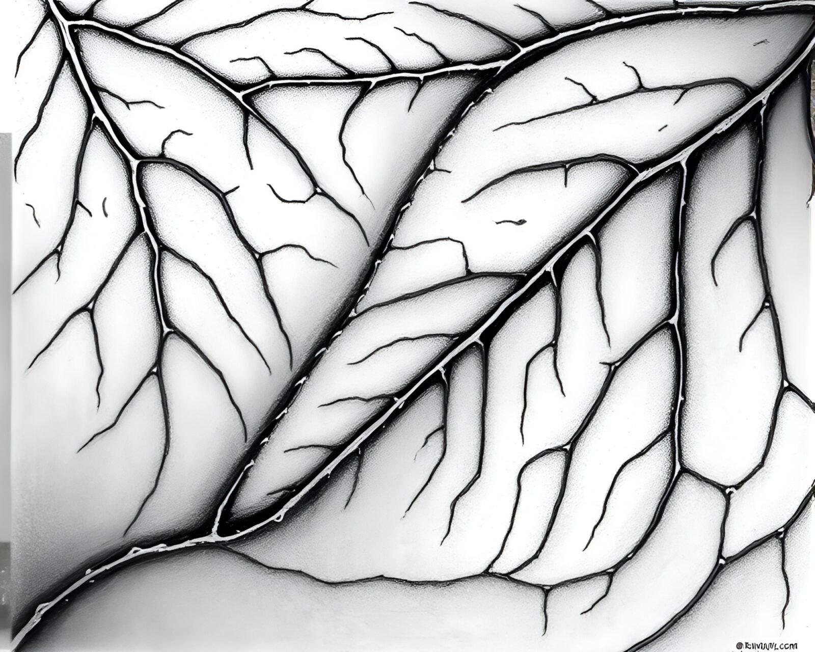 Detailed flat color drawing of snow-covered leaf veins