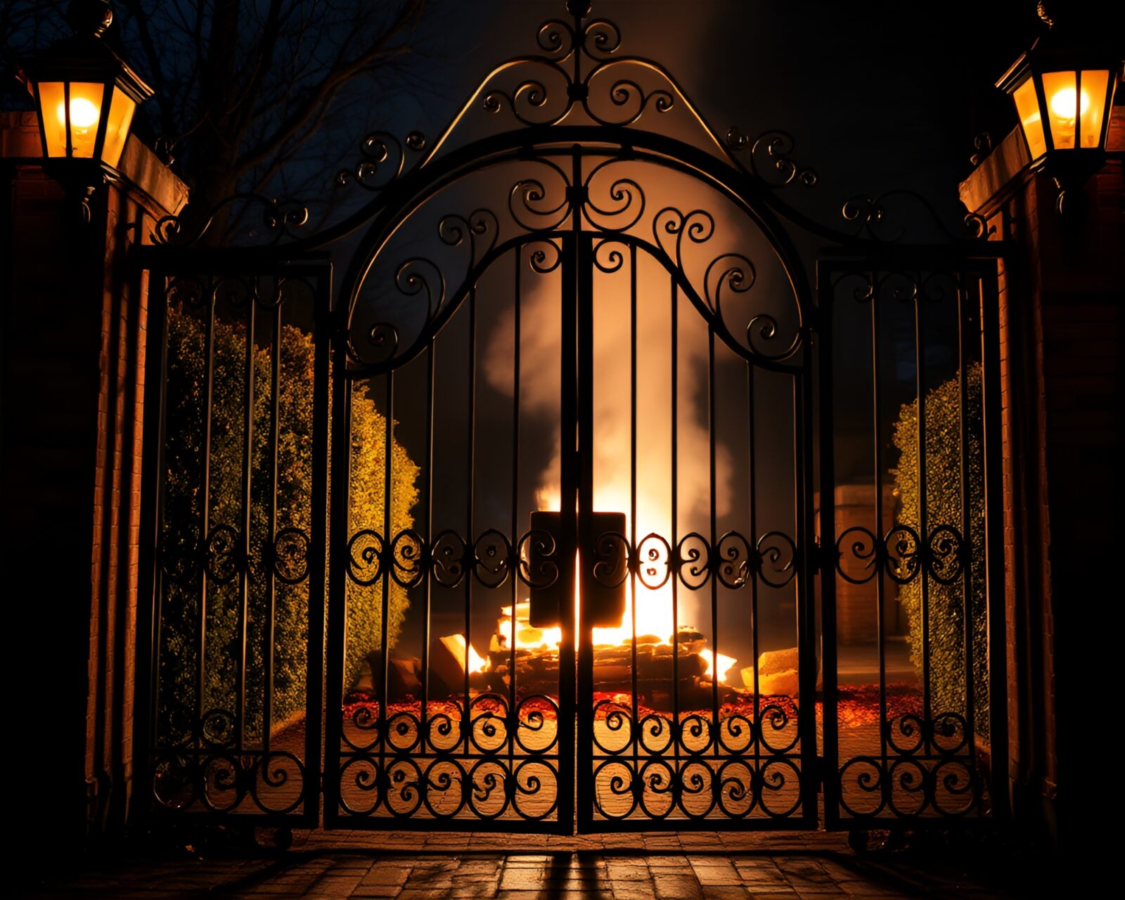 Surreal image of a warped gate with colorful LED light
