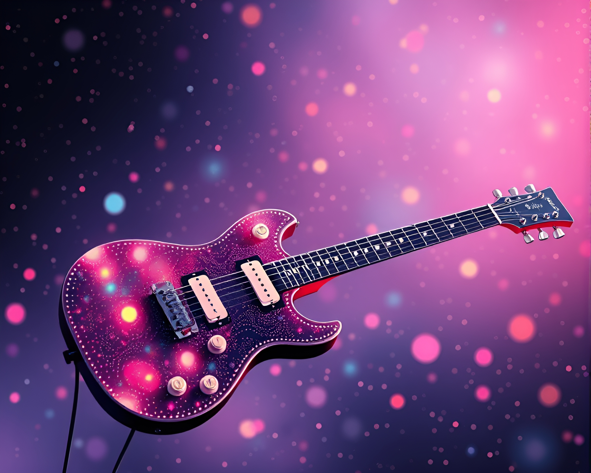 Planetary Pastel Guitar in Retrowave Pointillist Dots – free AI stock image