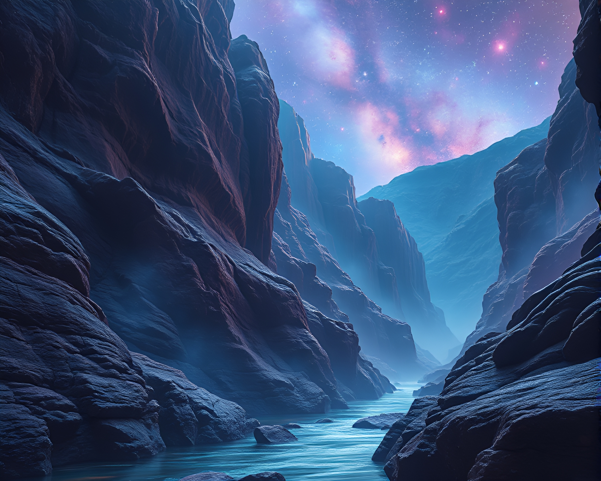 Ethereal Water Droplets in Cosmic Canyon – free AI stock image