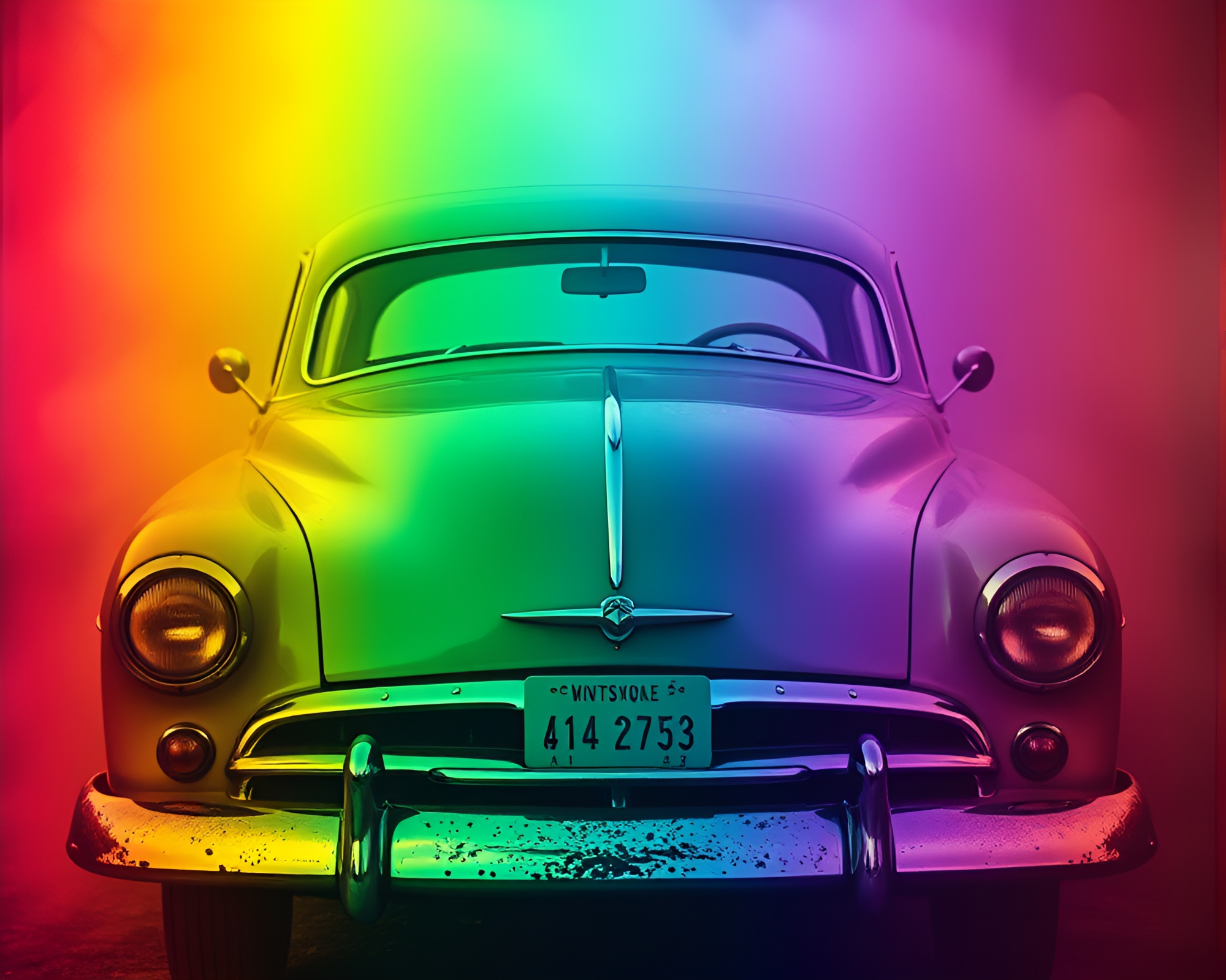 Vintage Car in Surreal Rainbow Dust Spectrum – free AI stock image