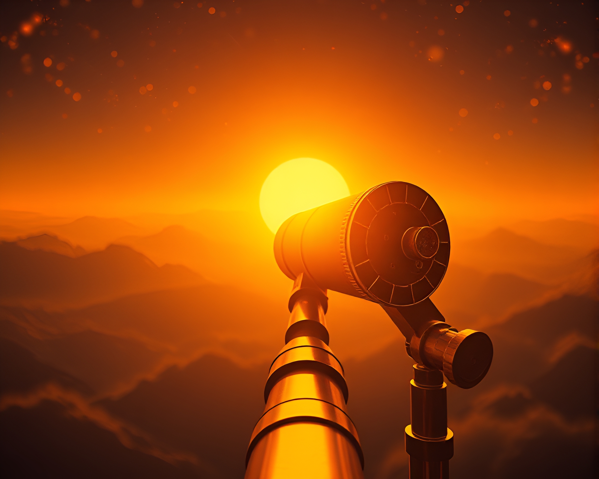 Telescope gazing during golden hour in futuristic illustration – free AI stock image
