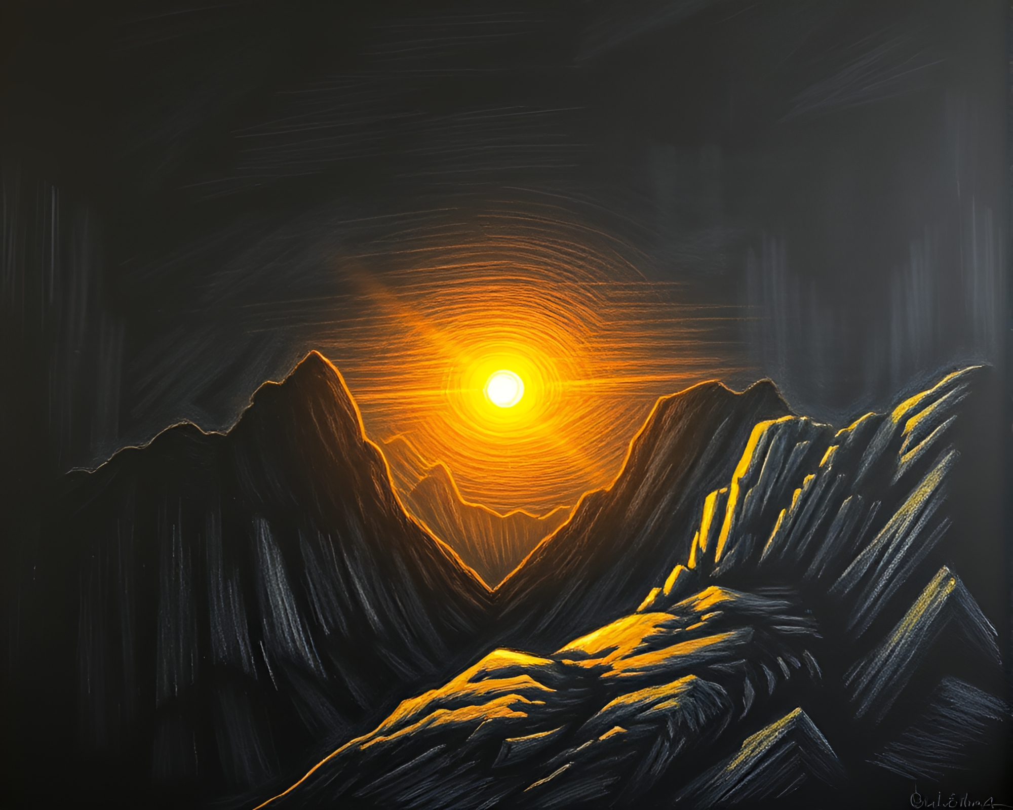 Surreal Cliff Sunset Chalkboard Drawing – free AI stock image