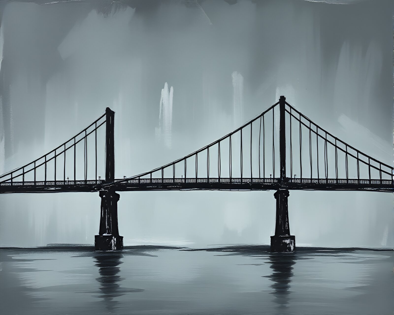 Intricate chalkboard art depicting a mystical suspension bridge