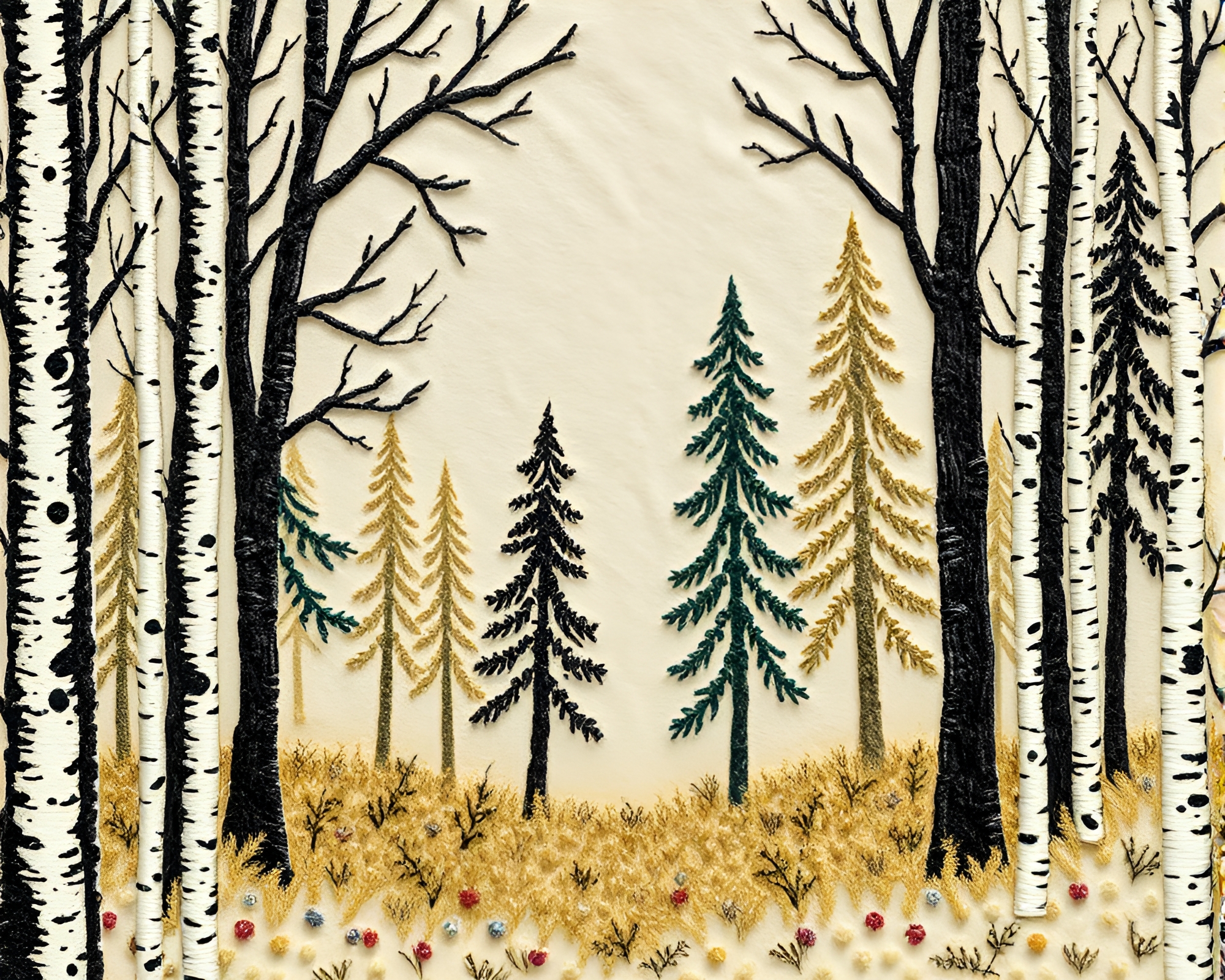 Enchanted Forest Stitched Impasto Painting – free AI stock image