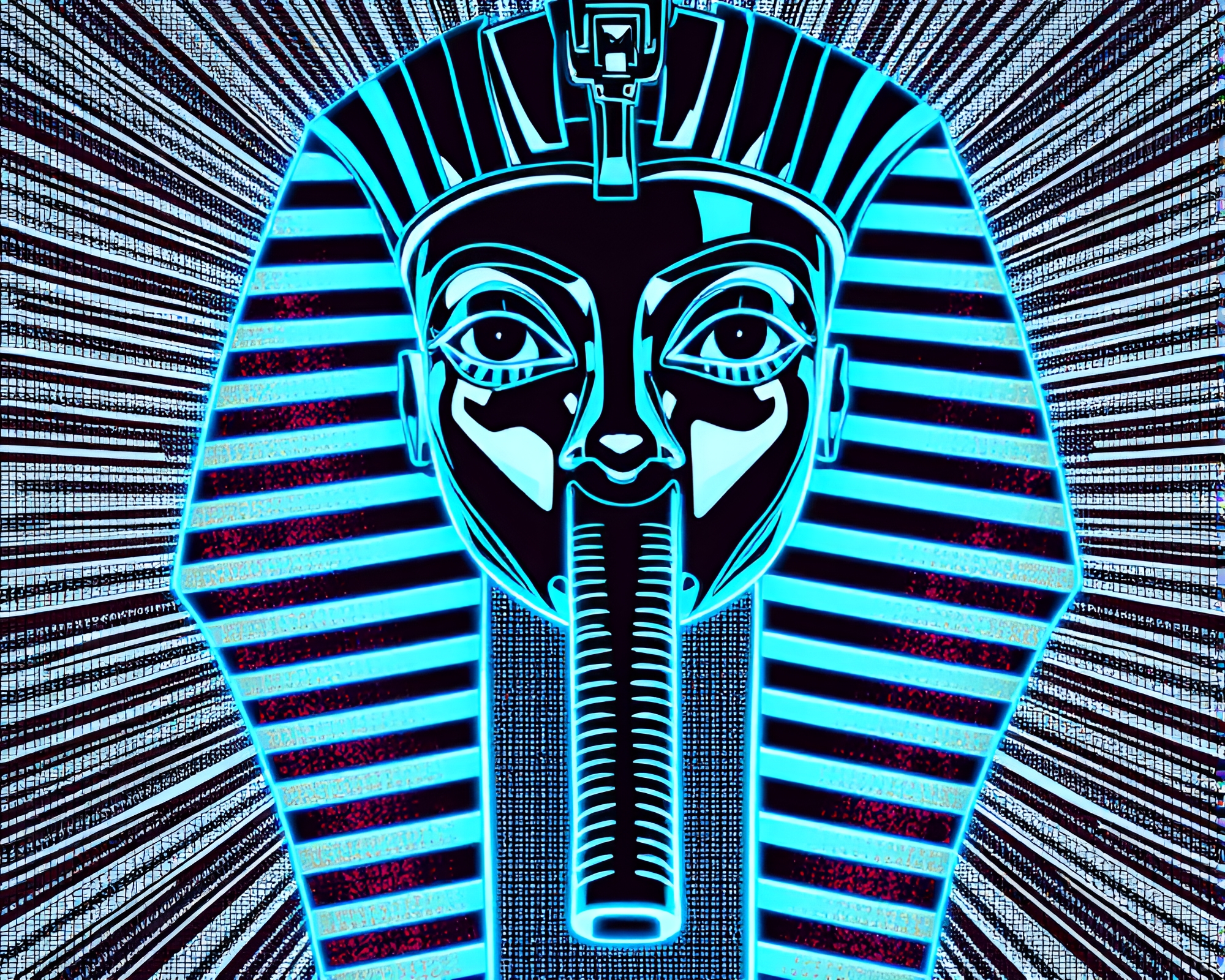 Halftone Pharaoh’s Mask Bird’s Eye View Graffiti – free AI stock image