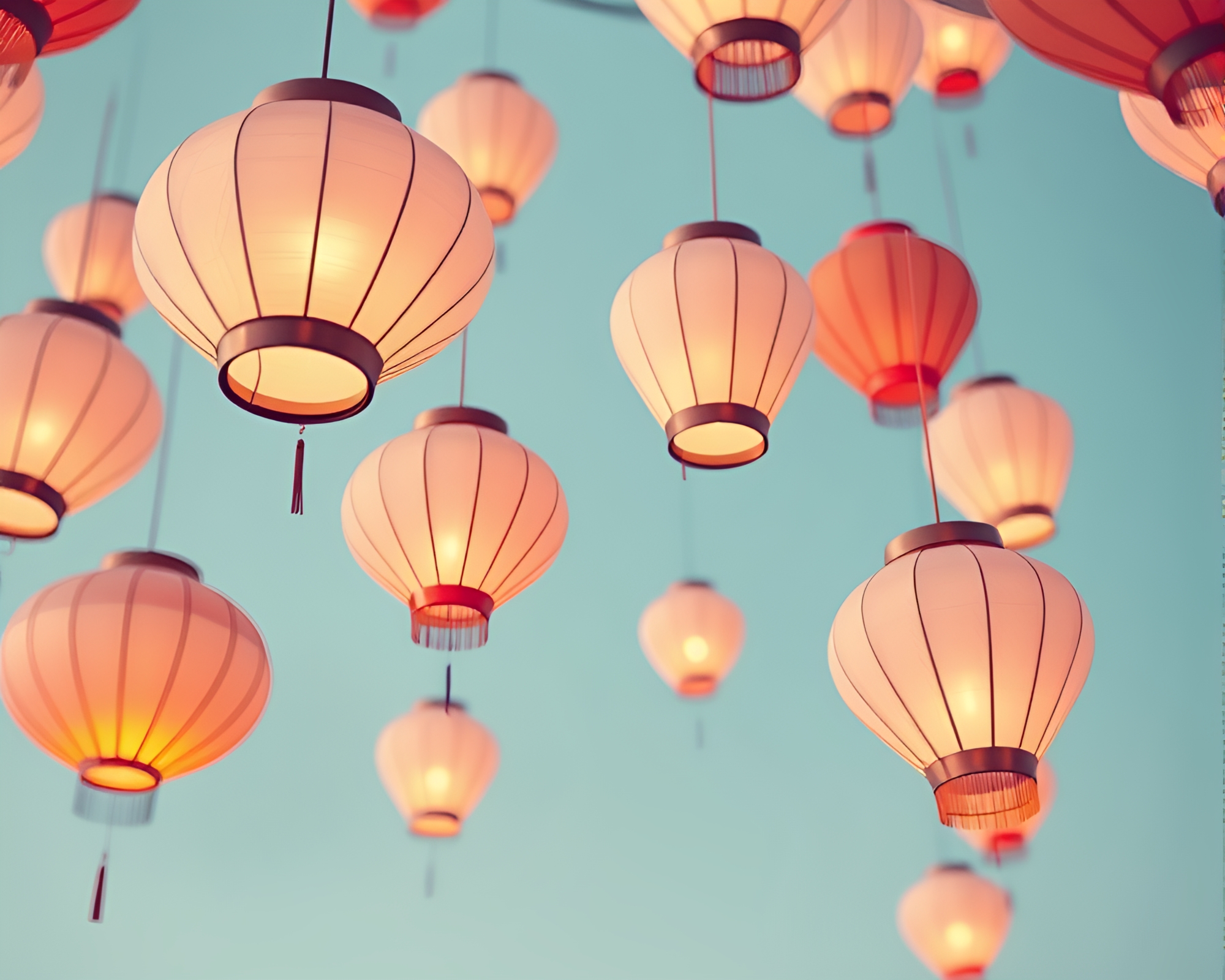 Ethereal Surrealism: Floating Lanterns in Close-up Crop – free AI stock image