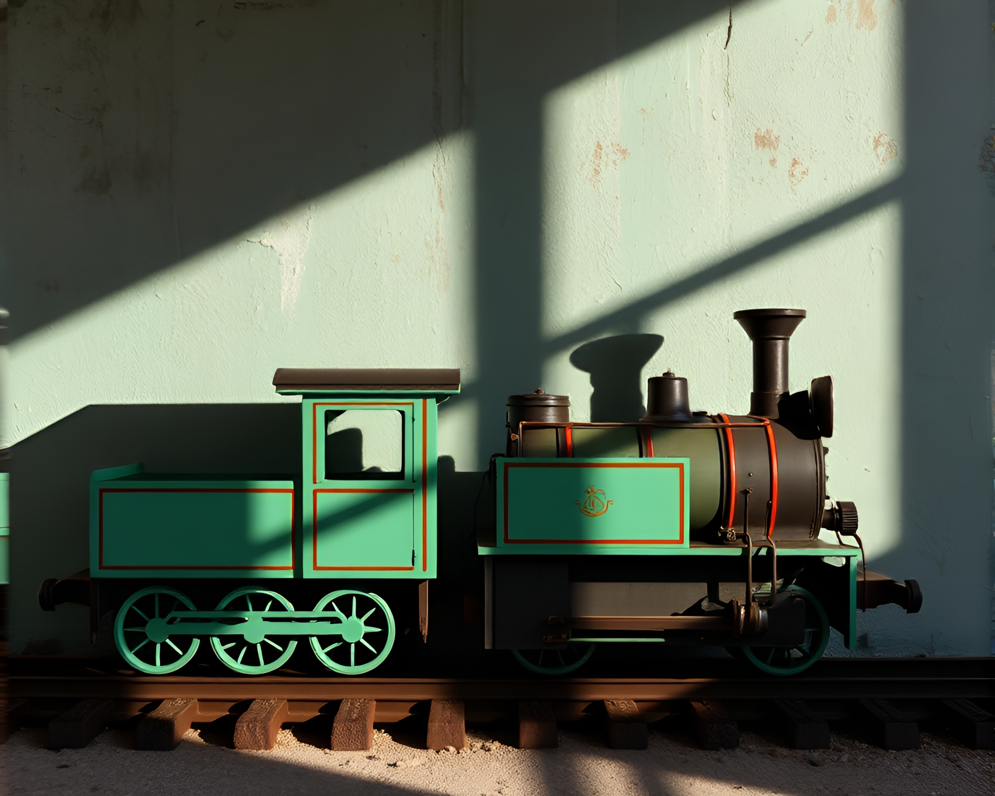 Mint Green Train Shadow Play Sgraffito Artwork – free AI stock image
