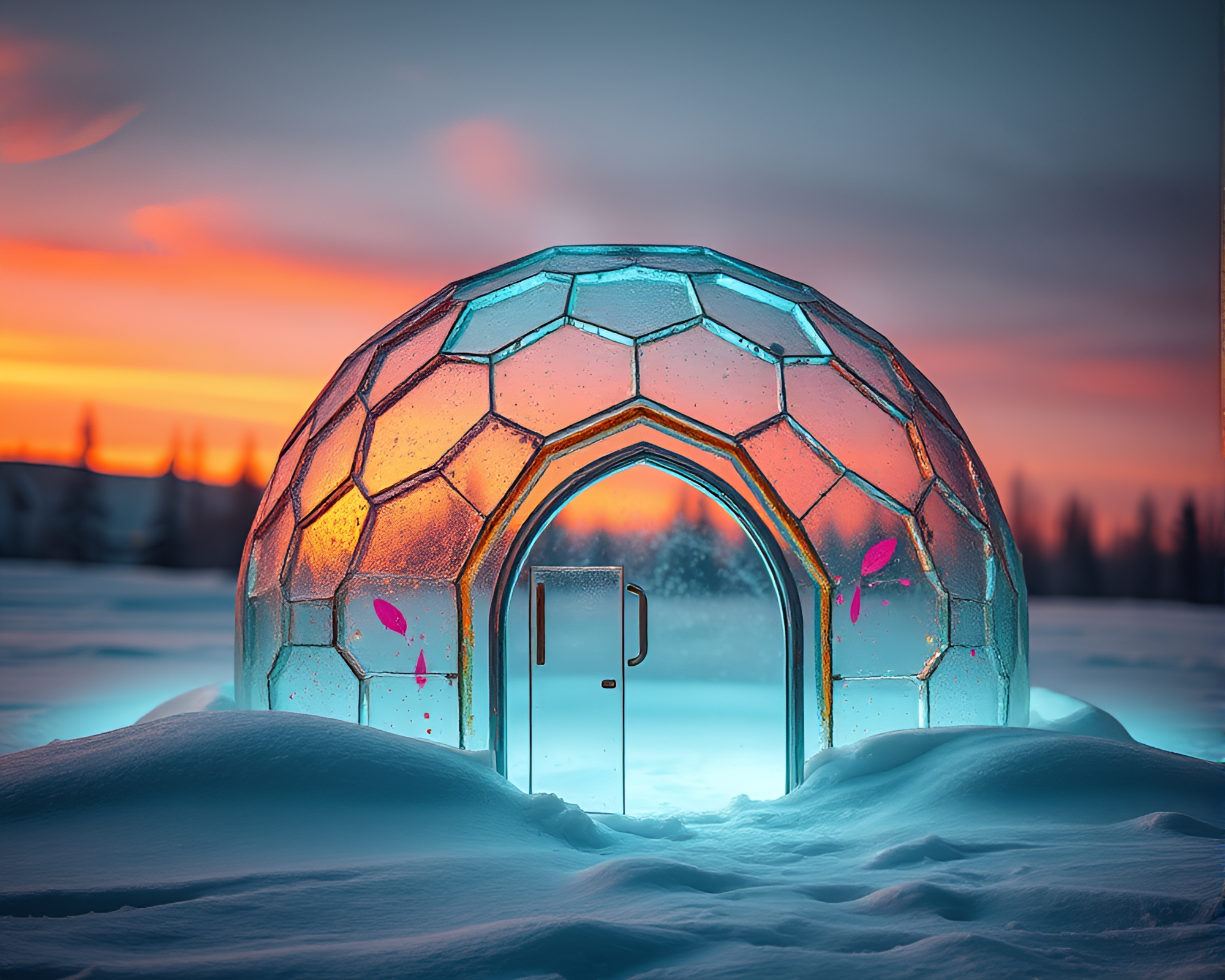 Bronze Patina Glass Igloo in Pastel Graffiti Glitch Art – free AI stock image