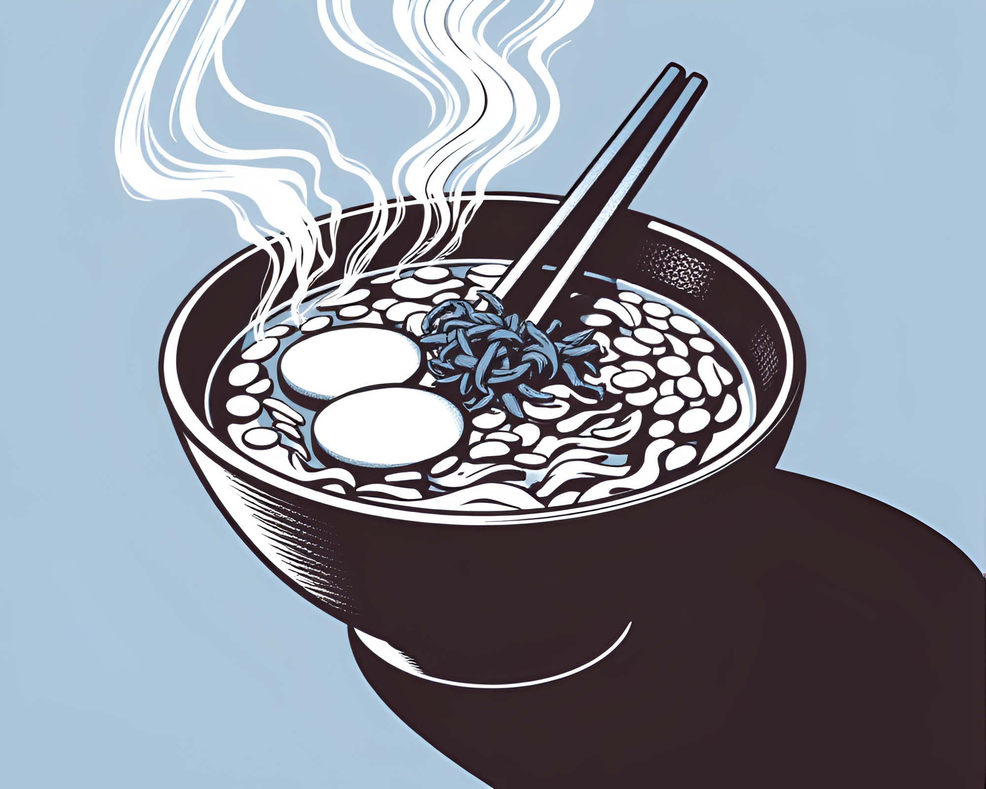Vector Halftone Ramen Bowl in Monochrome Blue – free AI stock image