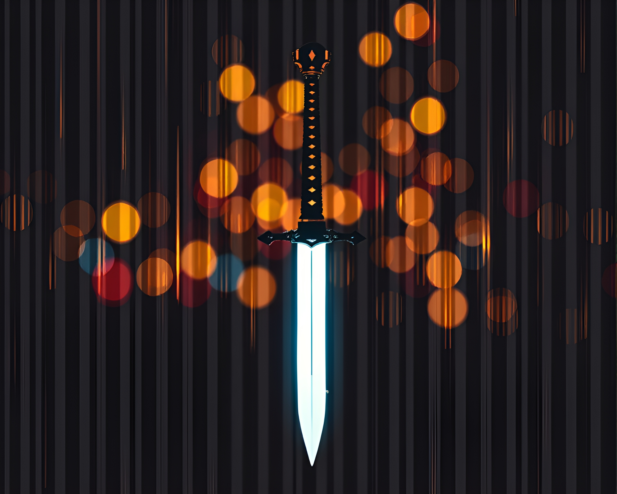 Surreal Sword Stripes in Glowing Bokeh Lights – free AI stock image
