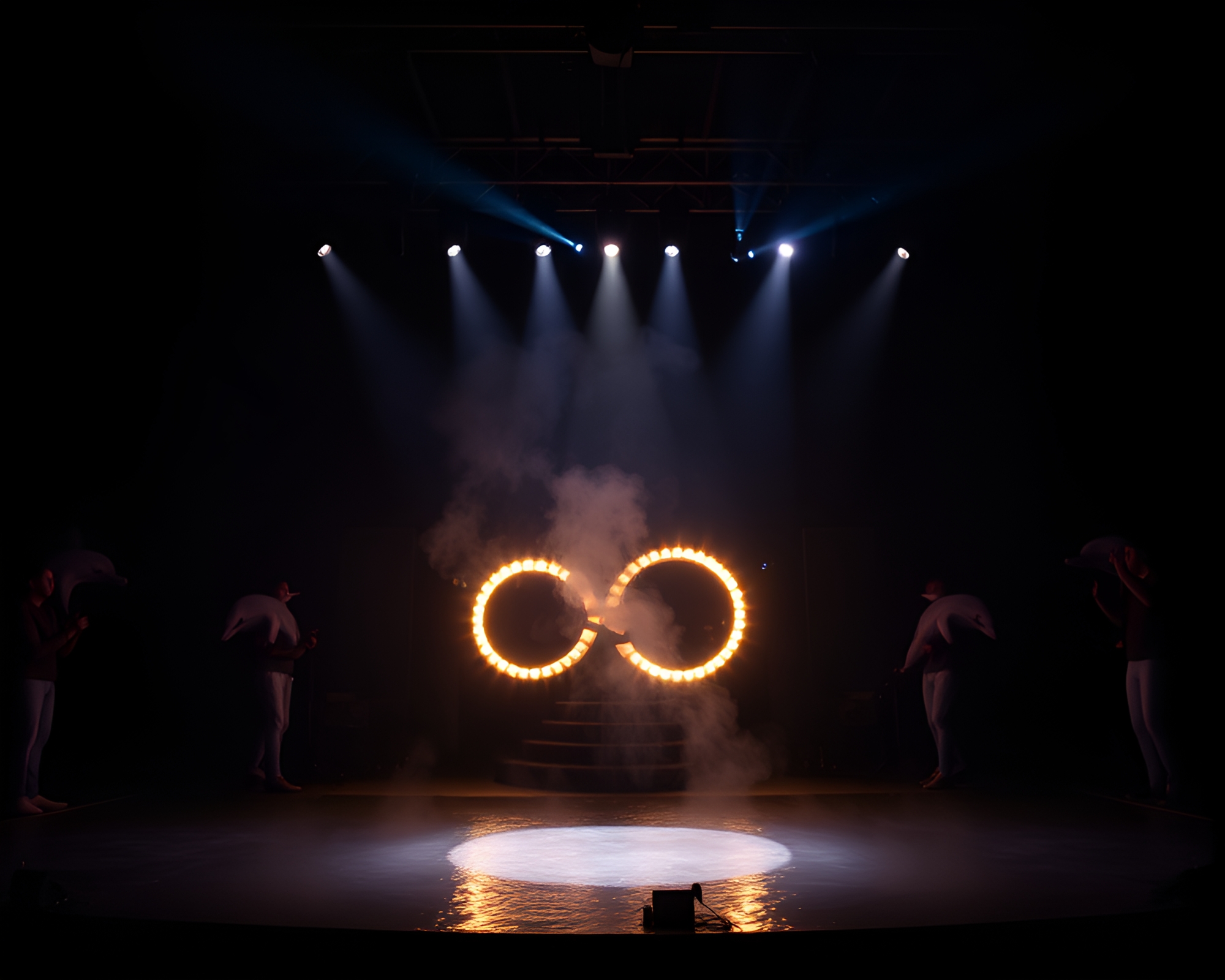 Mesmerizing Dolphin in Smoke Rings Spotlight – free AI stock image