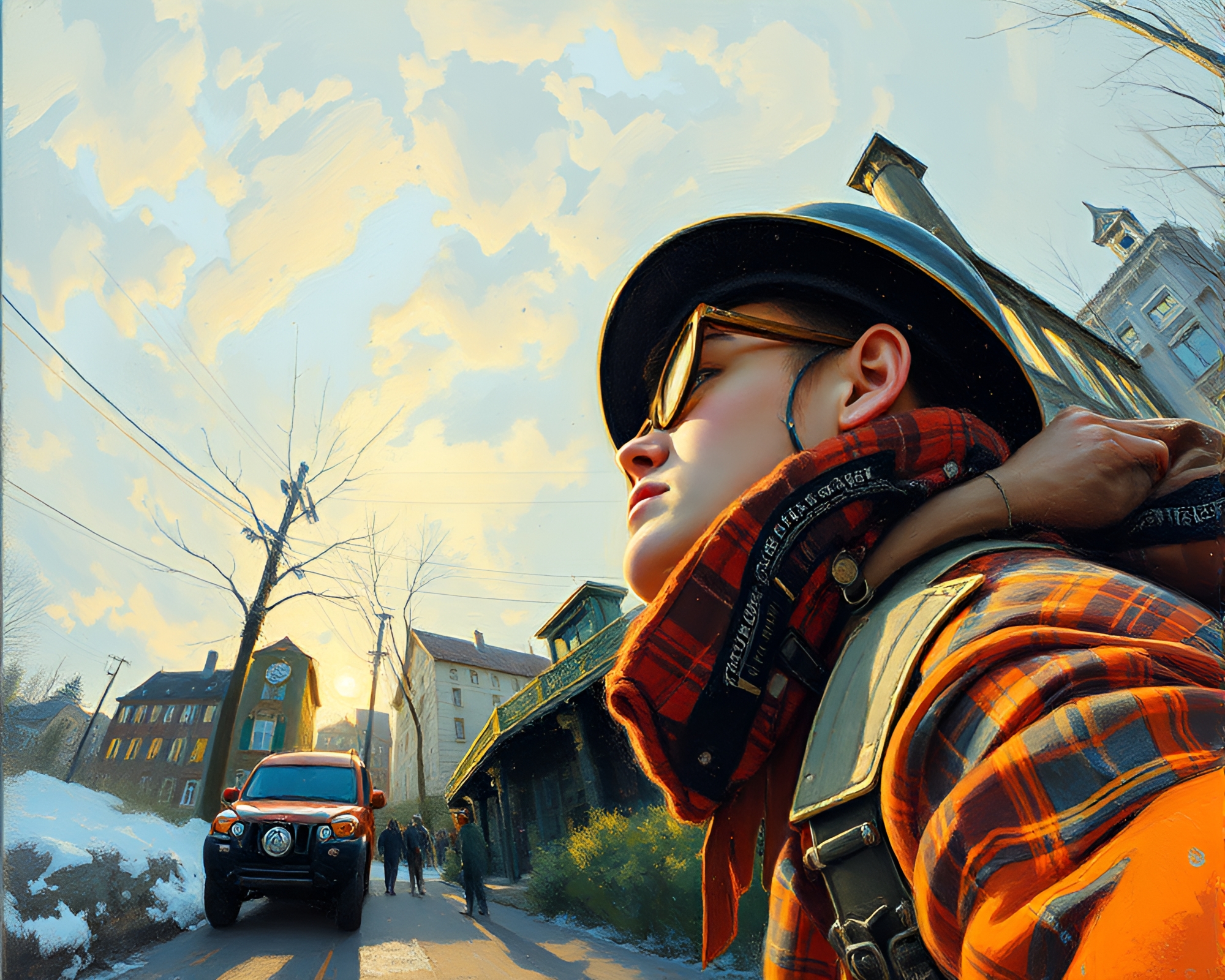 Impressionist Time Traveler in Off-White Warmth – free AI stock image