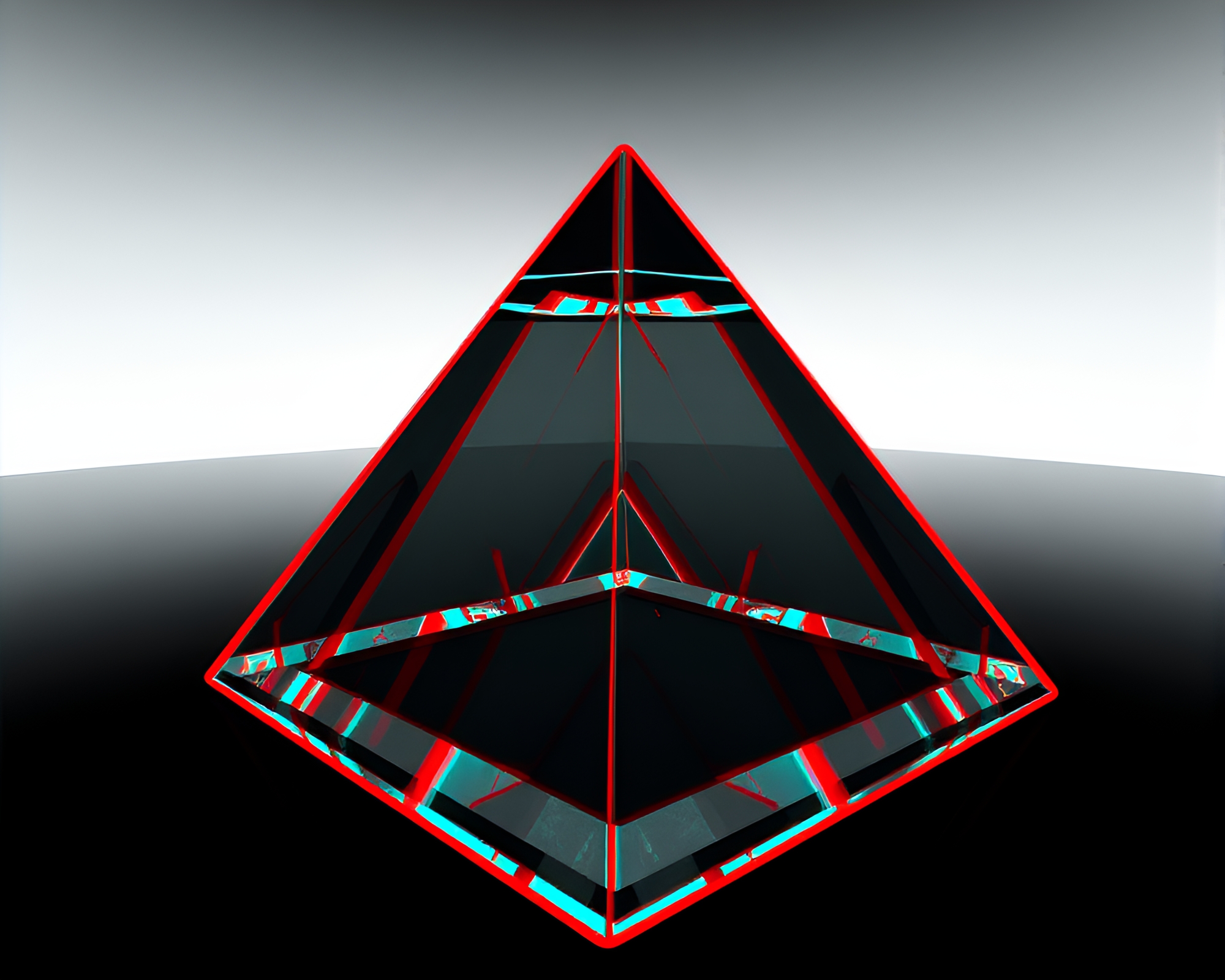 Glass Pyramid Geometry: Anaglyph 3D Brightness Concept – free AI stock image