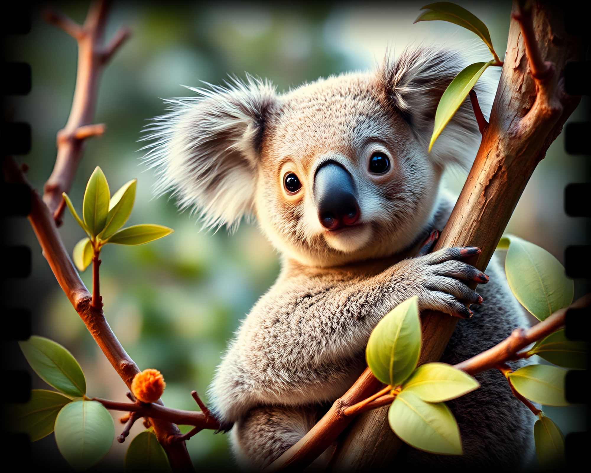 Fractal Koala: Vignette Border Film Grain Art – free AI stock image