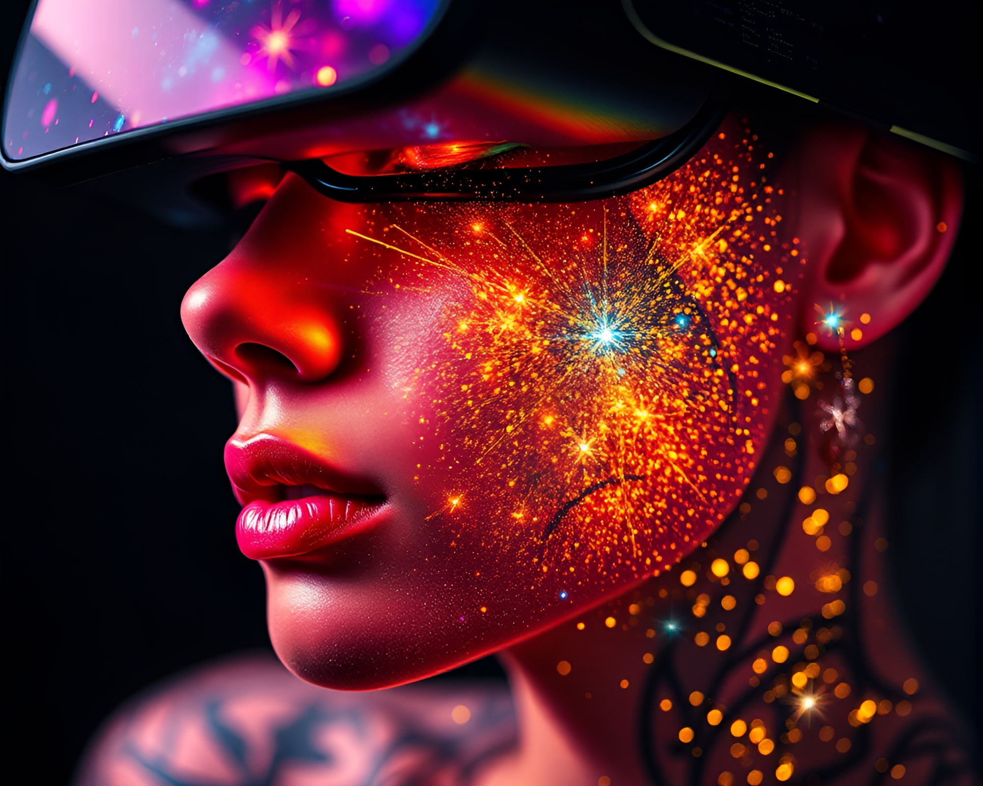 Virtual Reality Hub: Stardust Shimmer Close-Up Tattoo Art – free AI stock image