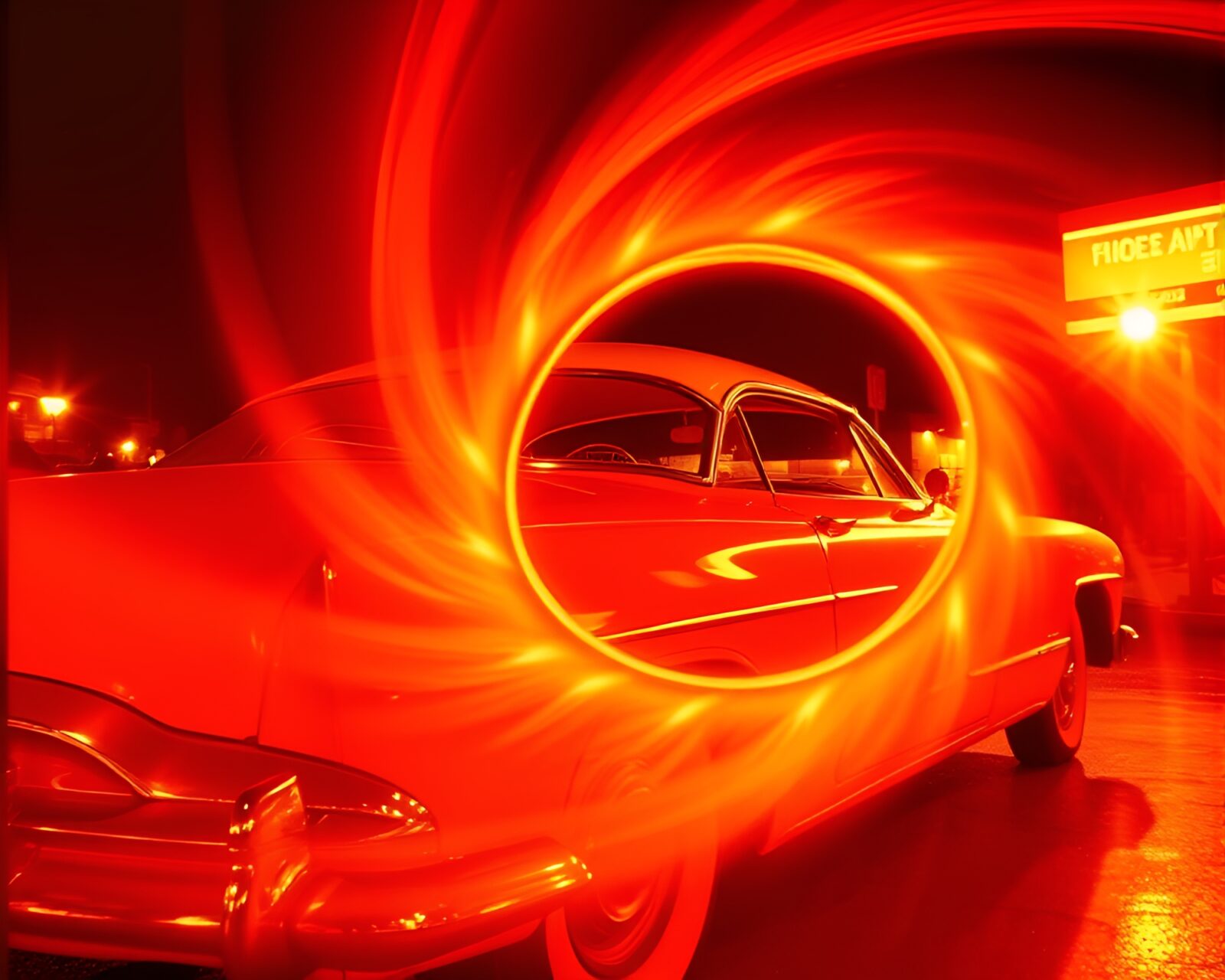 Infrared Vintage Car Art Composition with Cubist Twist