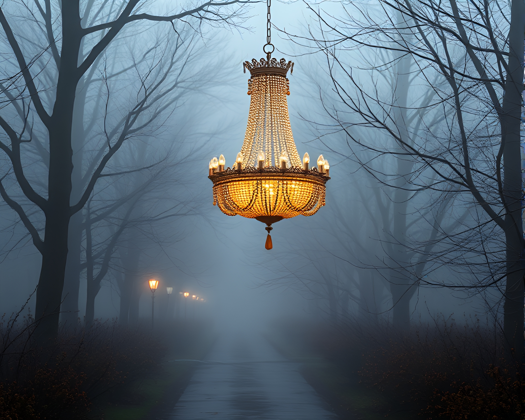Victorian Chandelier in Foggy Beadwork Accent Setting – free AI stock image
