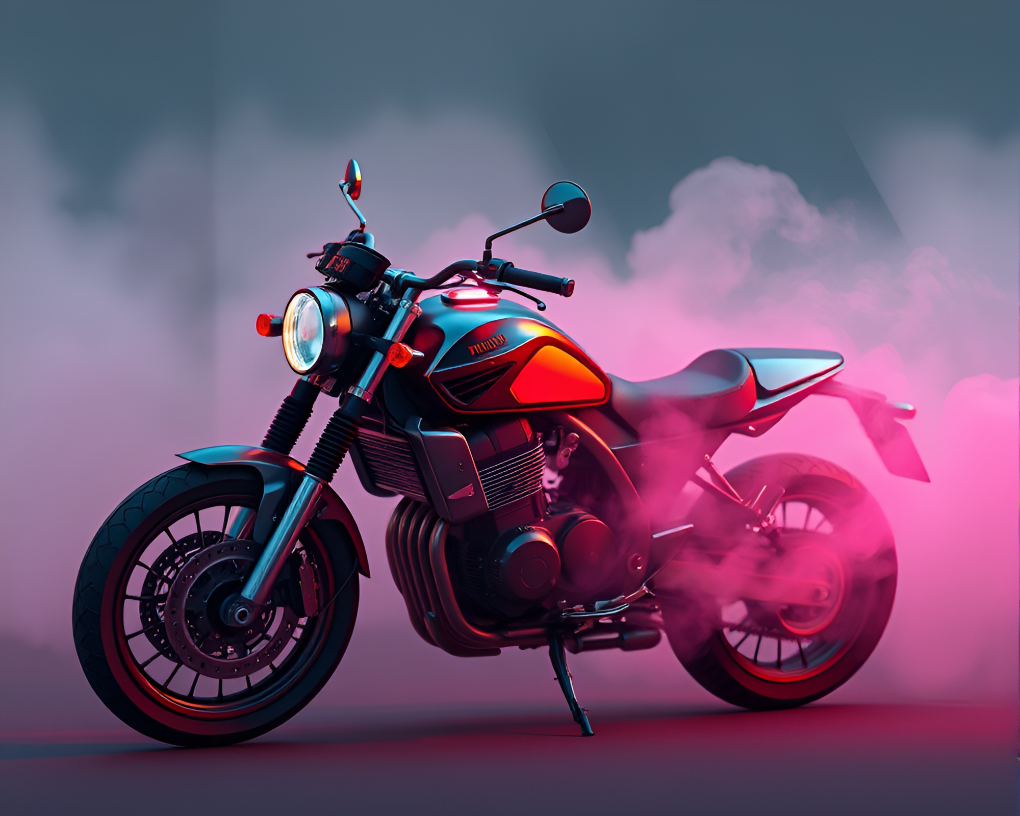 Vaporwave Motorcycle Cruise through Dreamy High-Poly Haze – free AI stock image